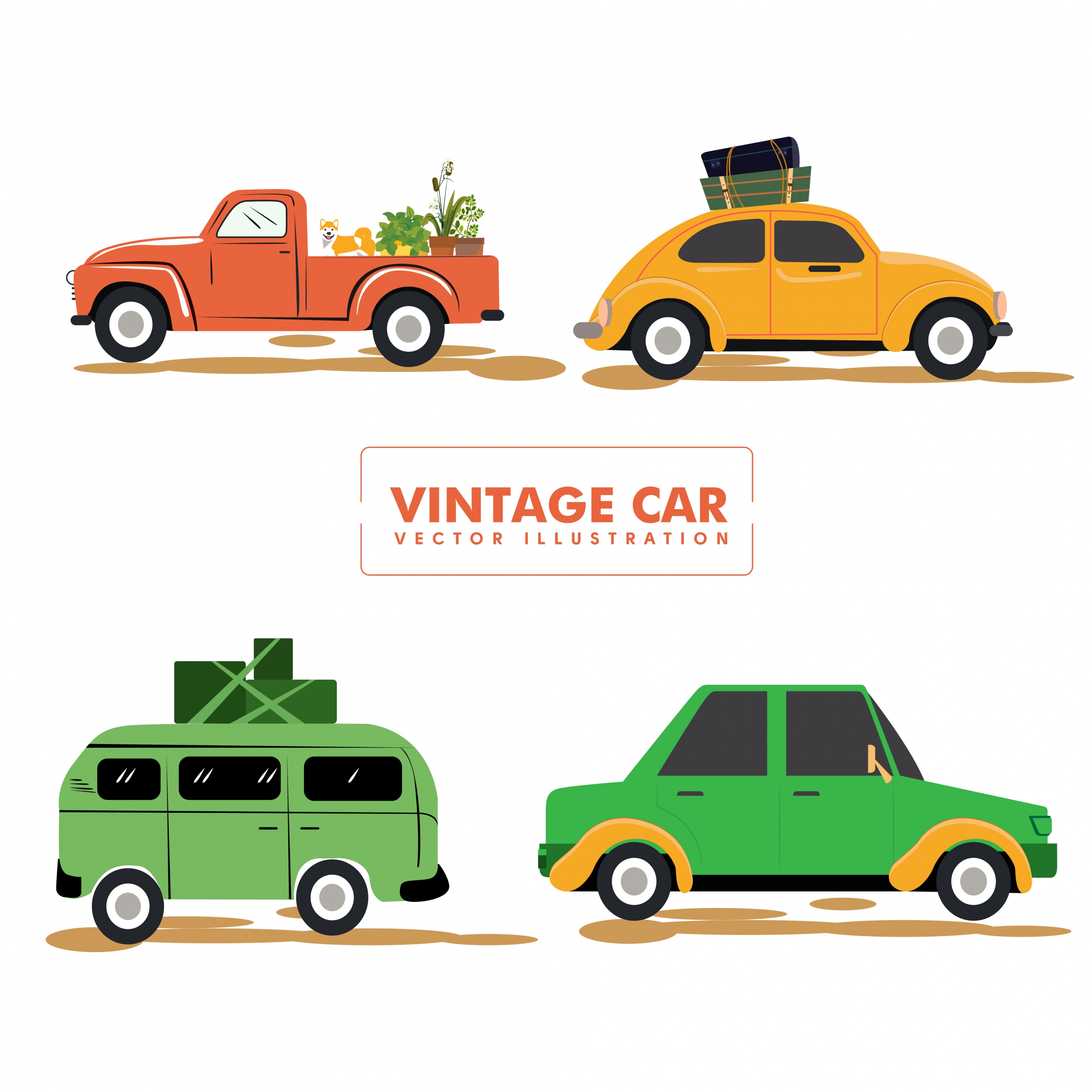 vintage car icons collection various colored types isolation