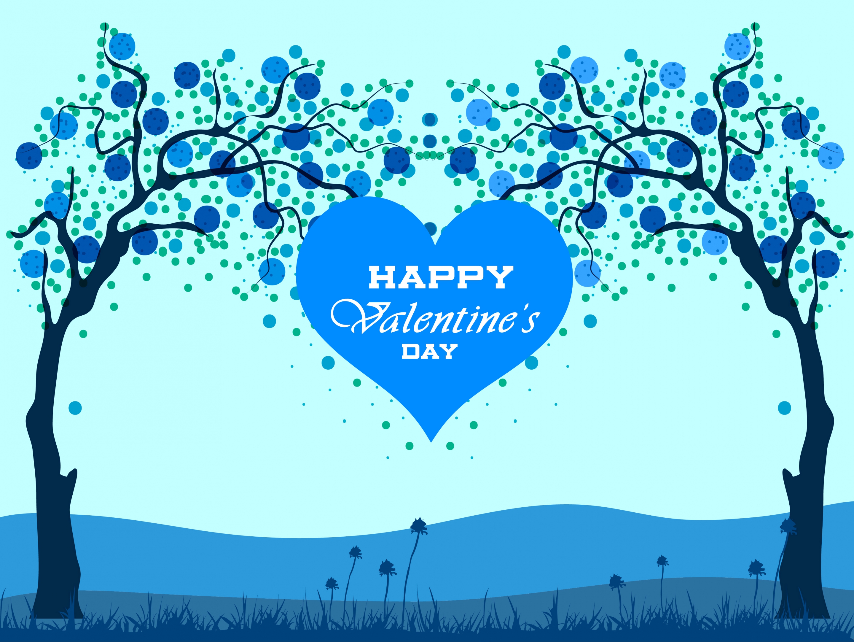 valentine banner blue heart tree icons decoration