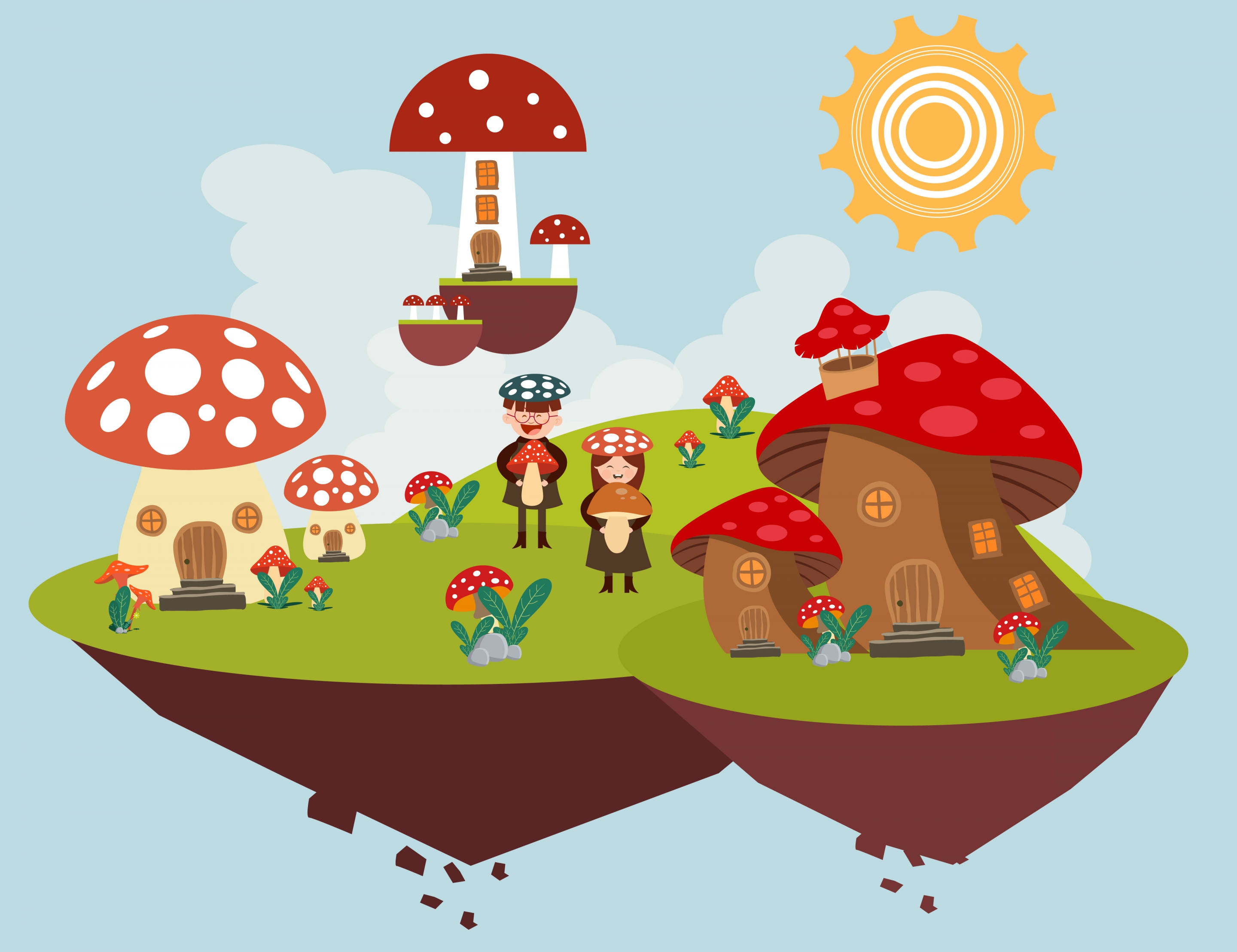 dreaming background floating mushroom land icon joyful kids