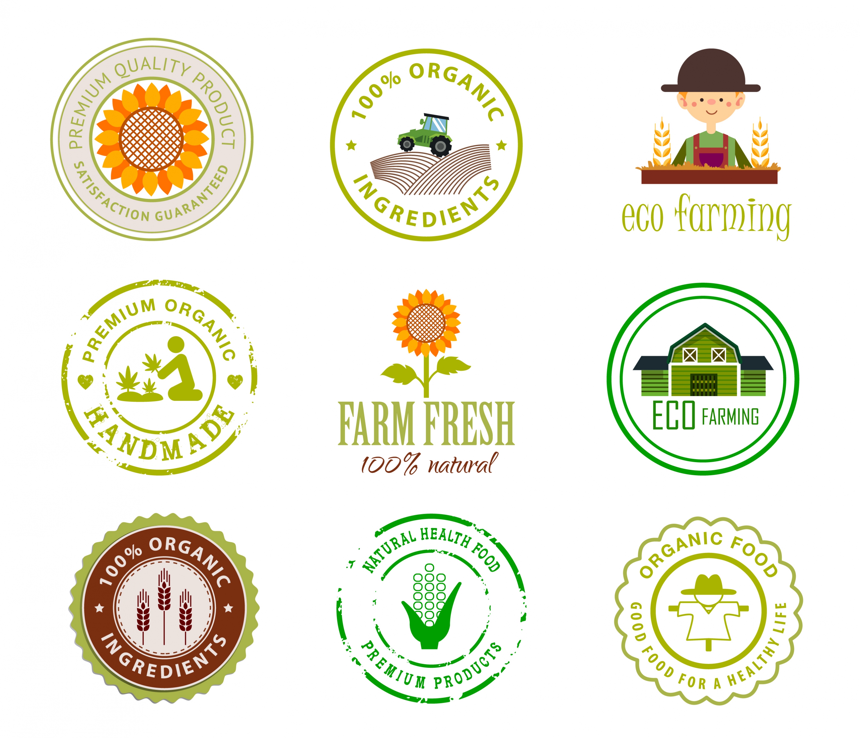 farm products logotypes various flat shapes isolation