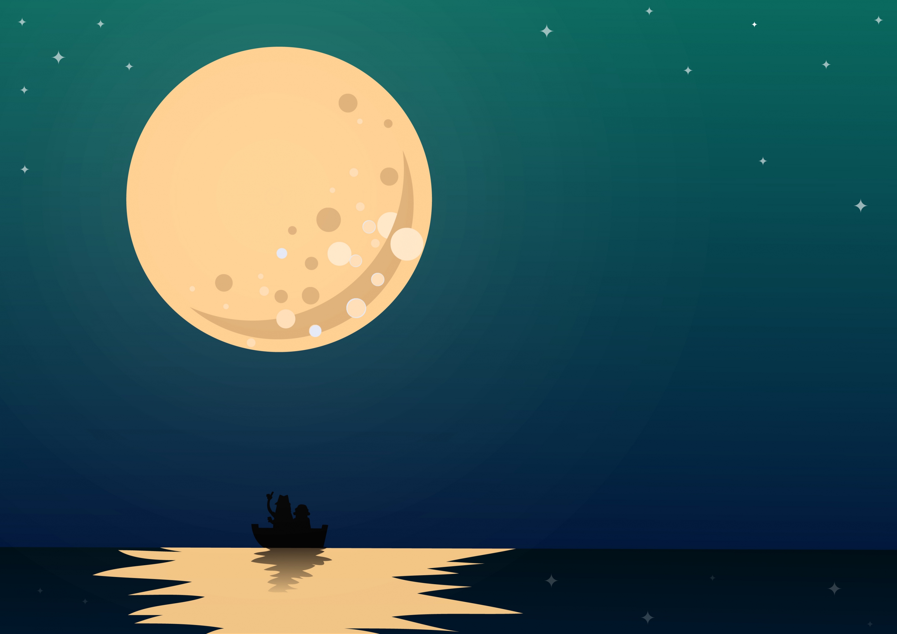 moonlight background round moon sea icons colored cartoon