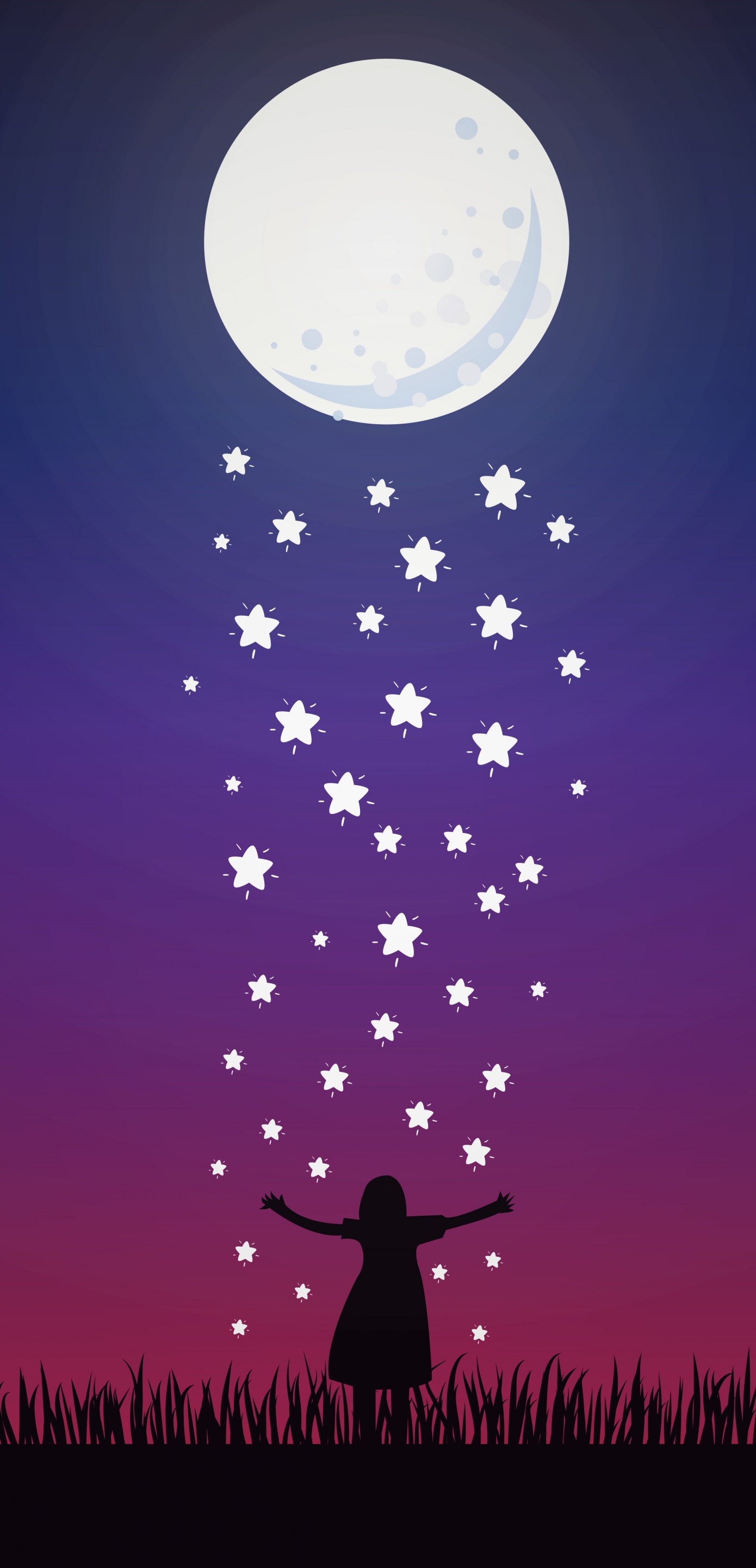 dream background full moon falling star girl icons