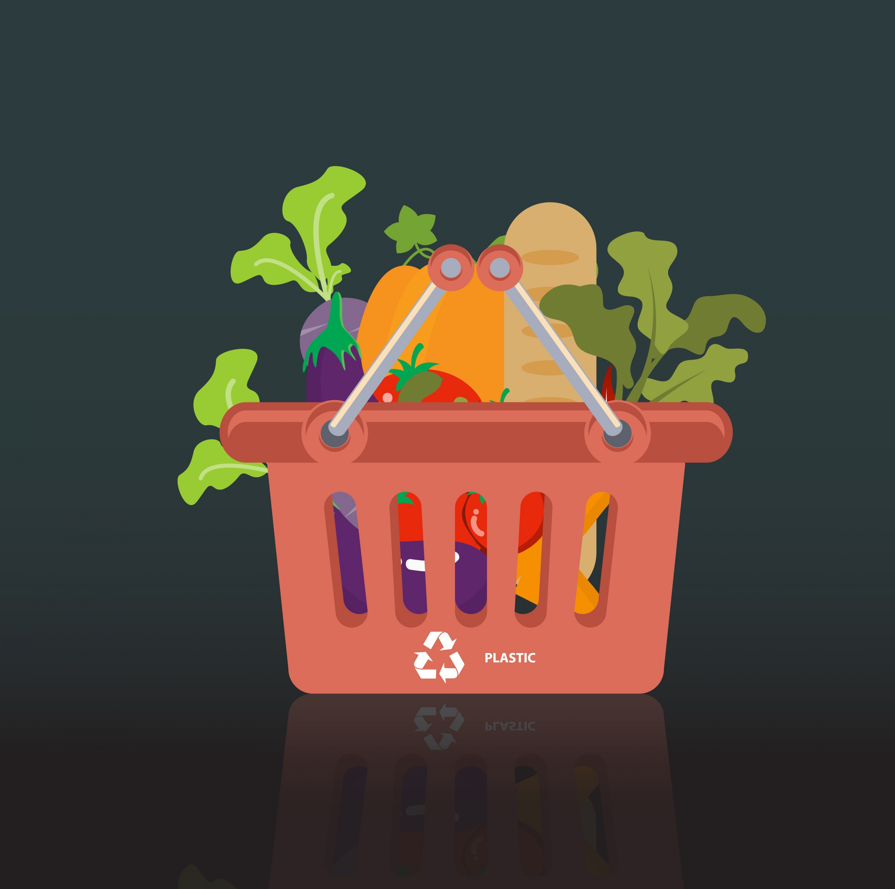 market shopping concept background plastic basket vegetable icons