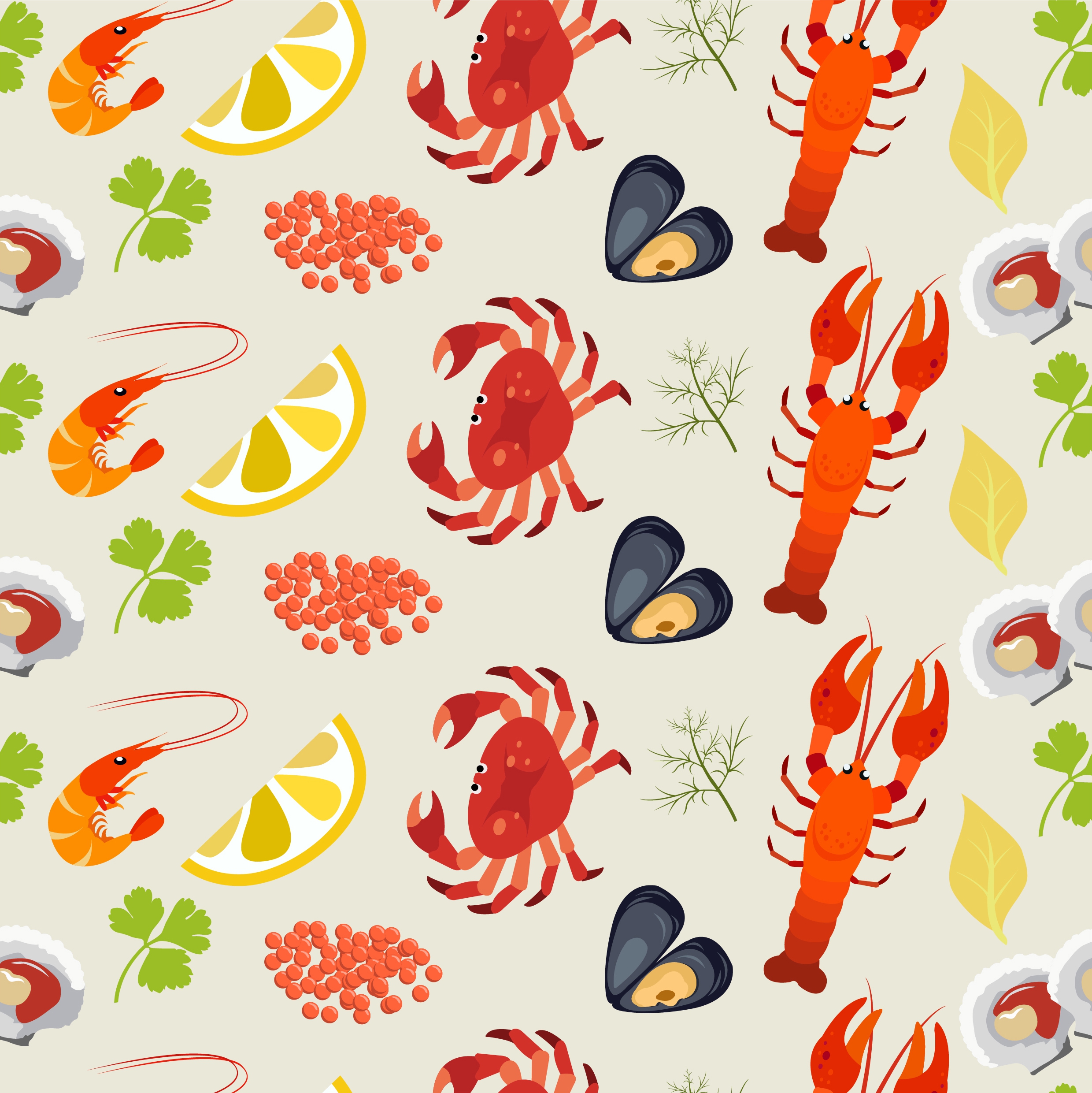 seafood background multicolored repeating marine species icons