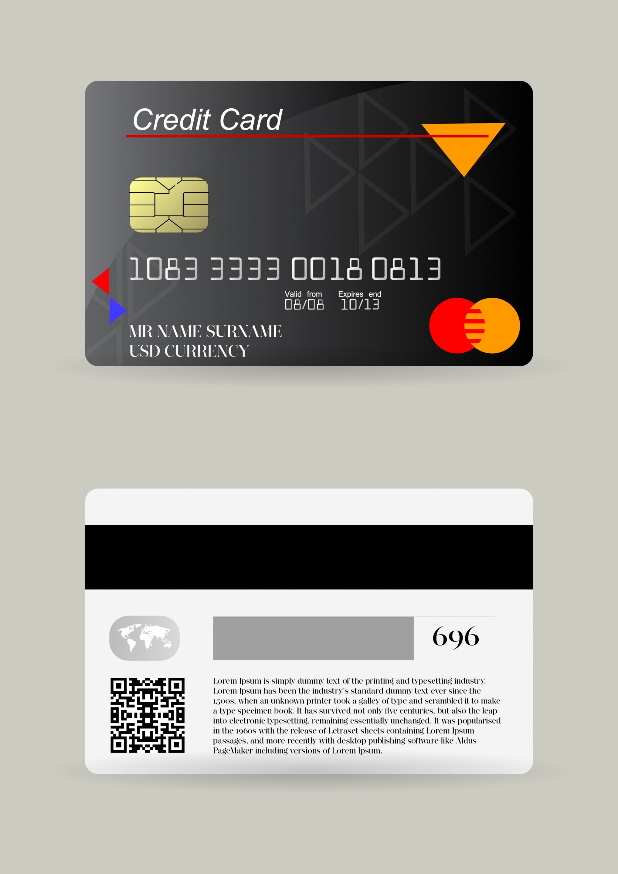 credit card template dark grey decor realistic design