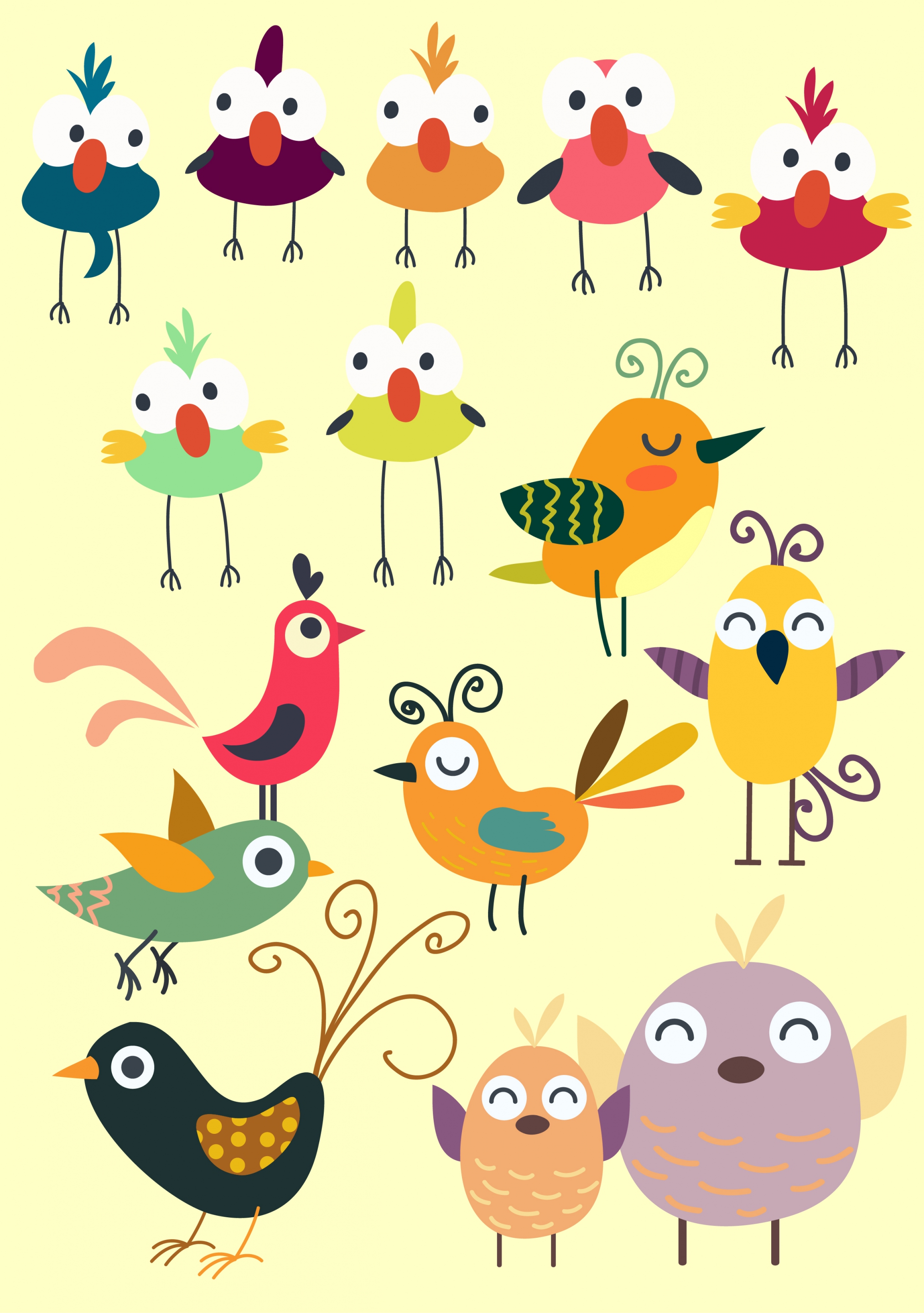 bird icons collection cute colored design