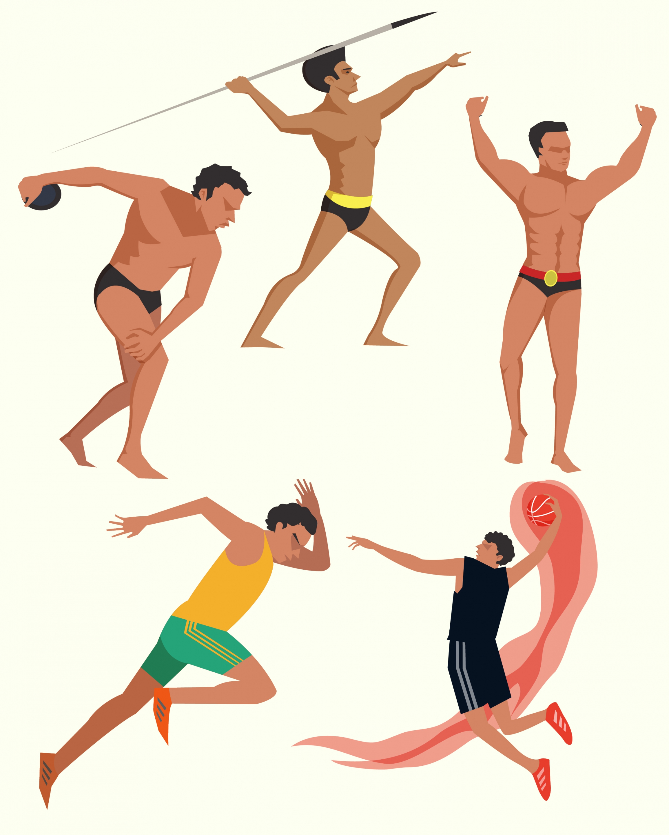 athlete icons collection colored cartoon design various gestures