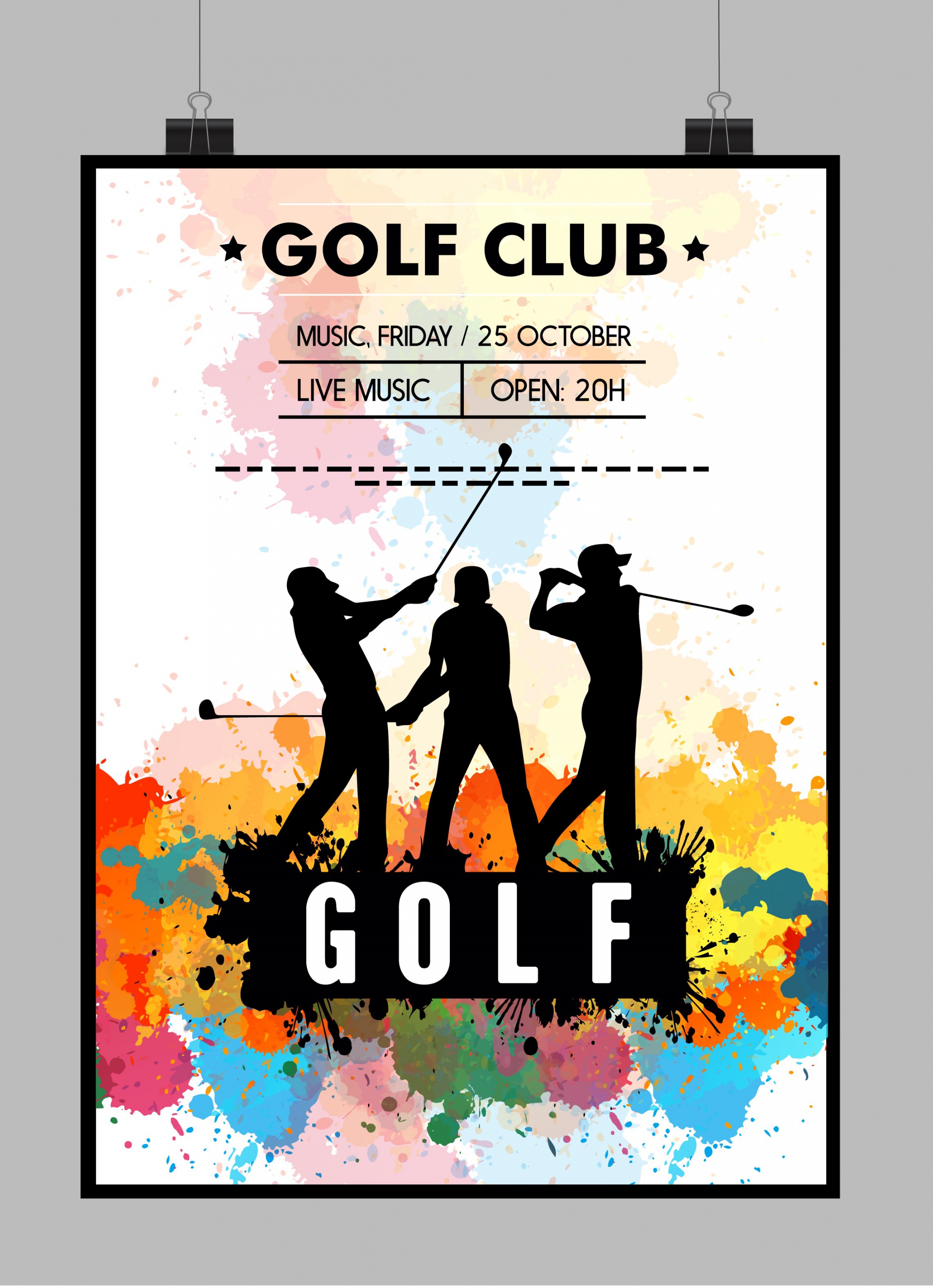 golf tournament poster golfer silhouette watercolor grunge decor