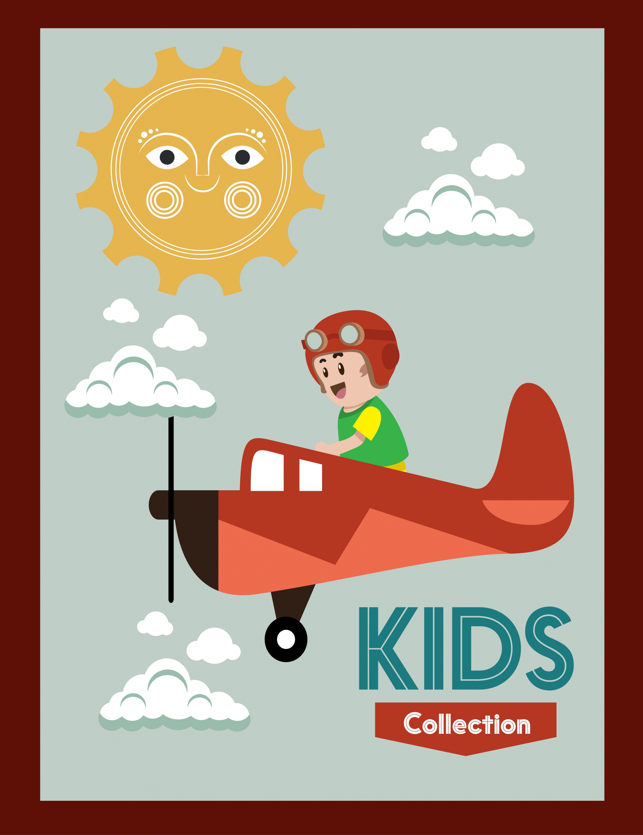 playful kid background pilot icon cartoon design