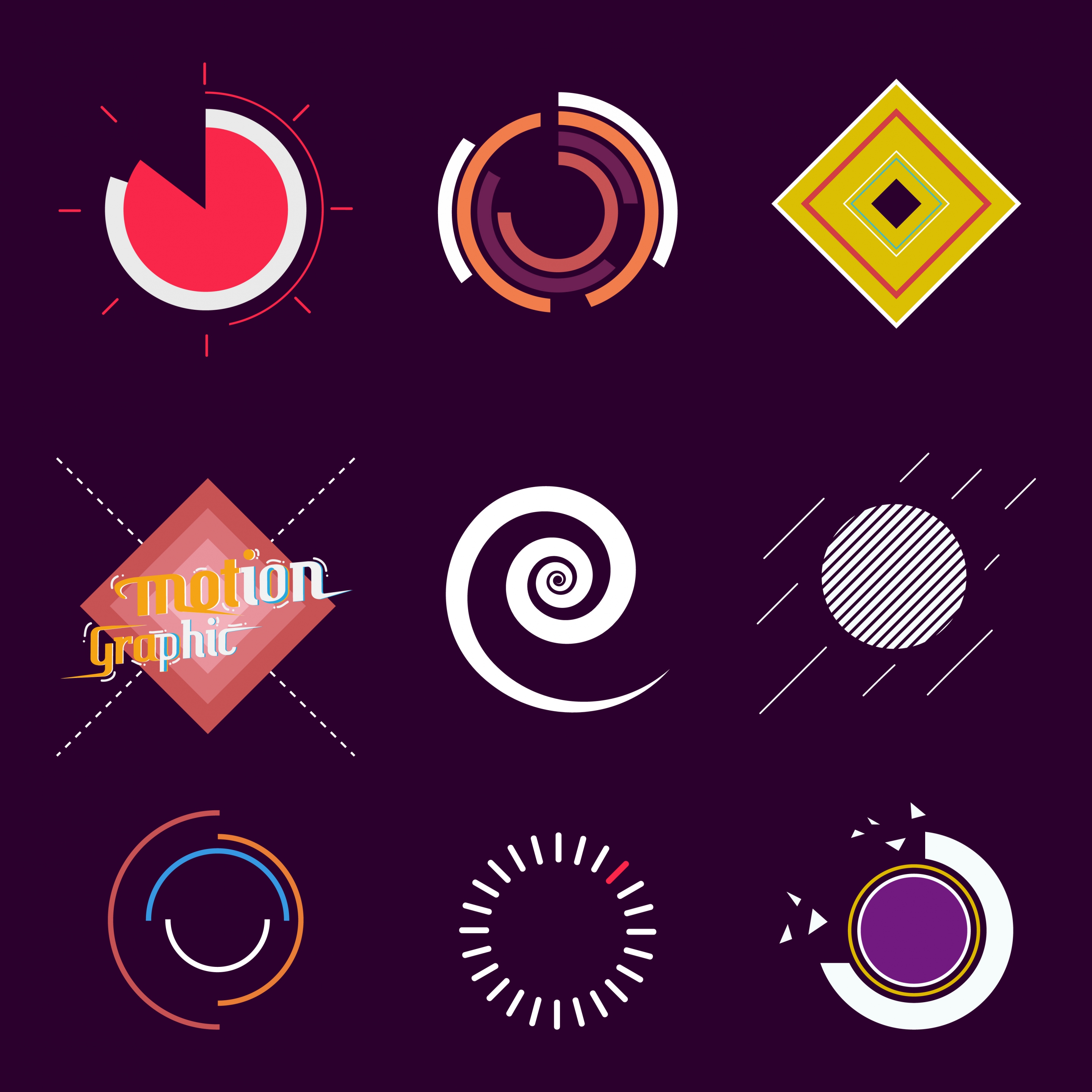 motion design elements various flat colored shapes isolation