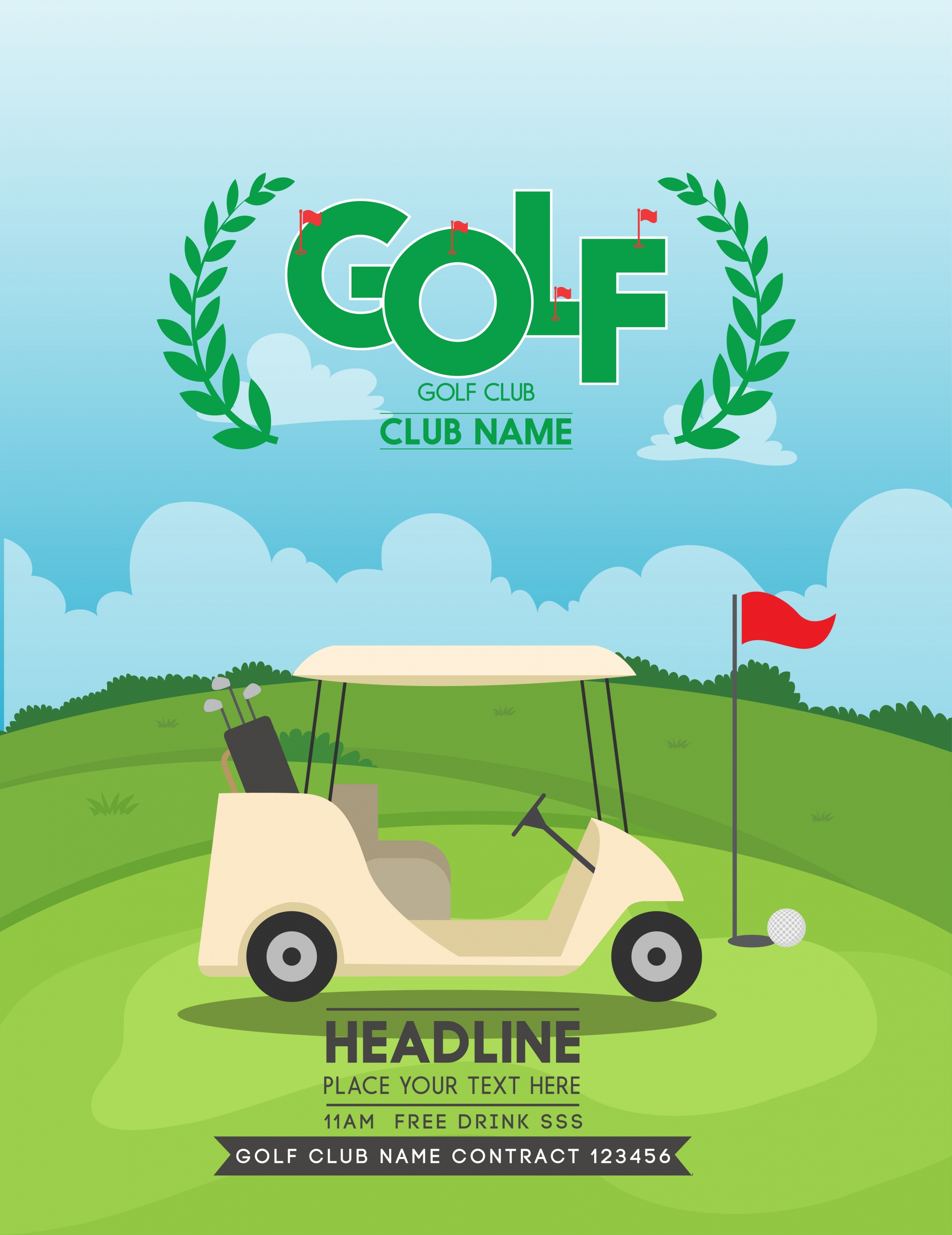 golf club advertisement car course icons text decoration