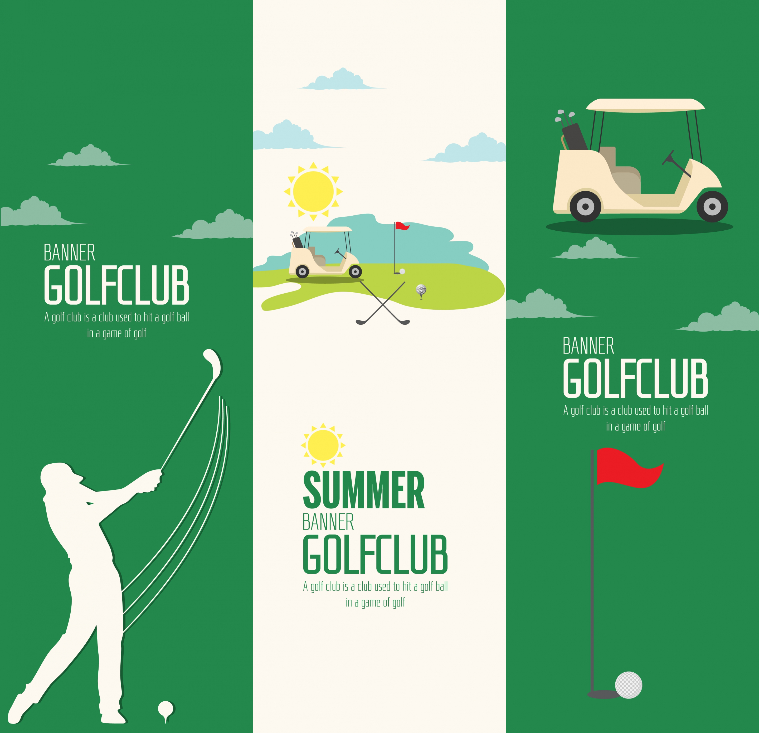 golf club advertisement sets vertical green white design