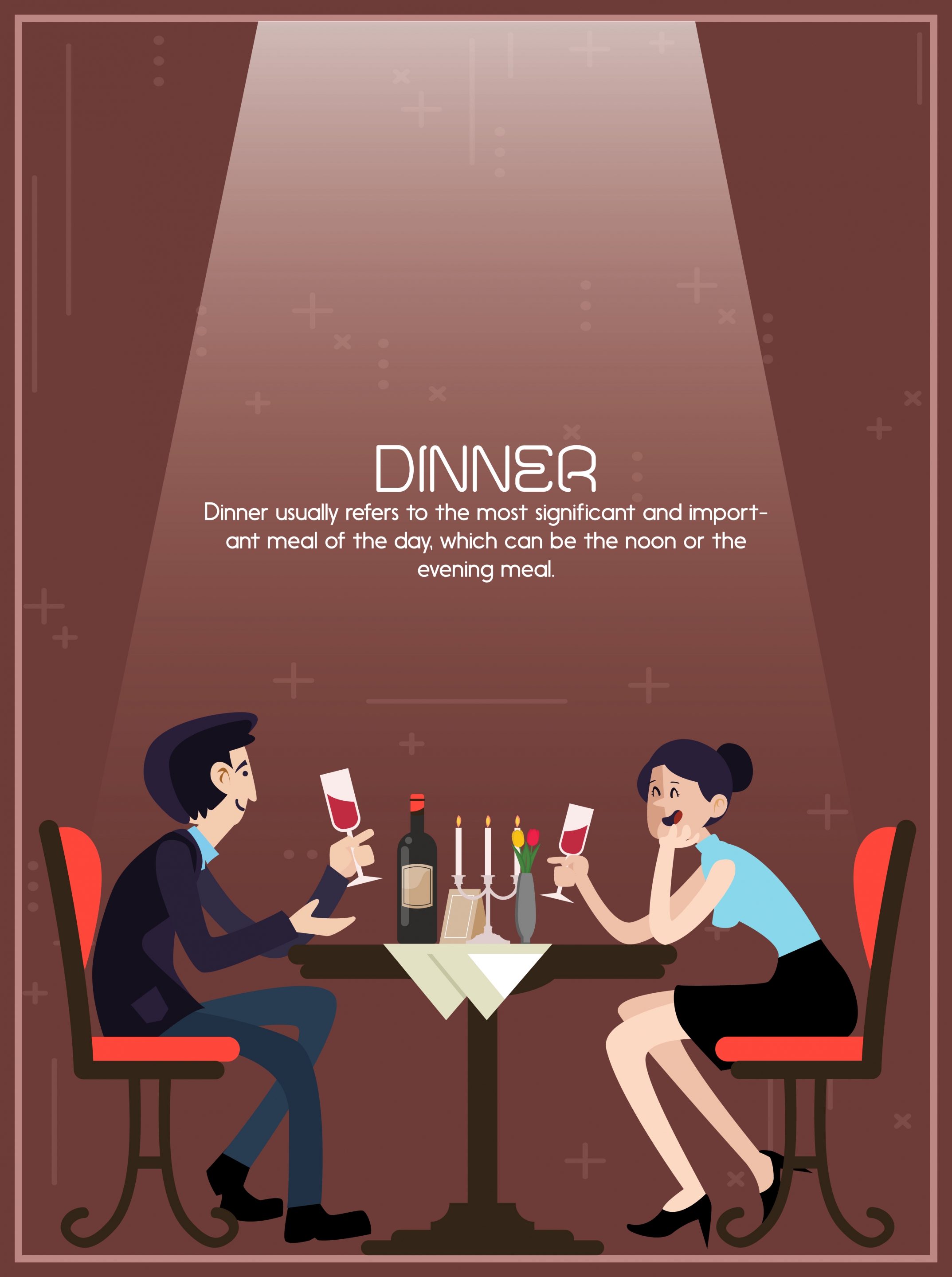 dinner poster romantic couple icon light decor