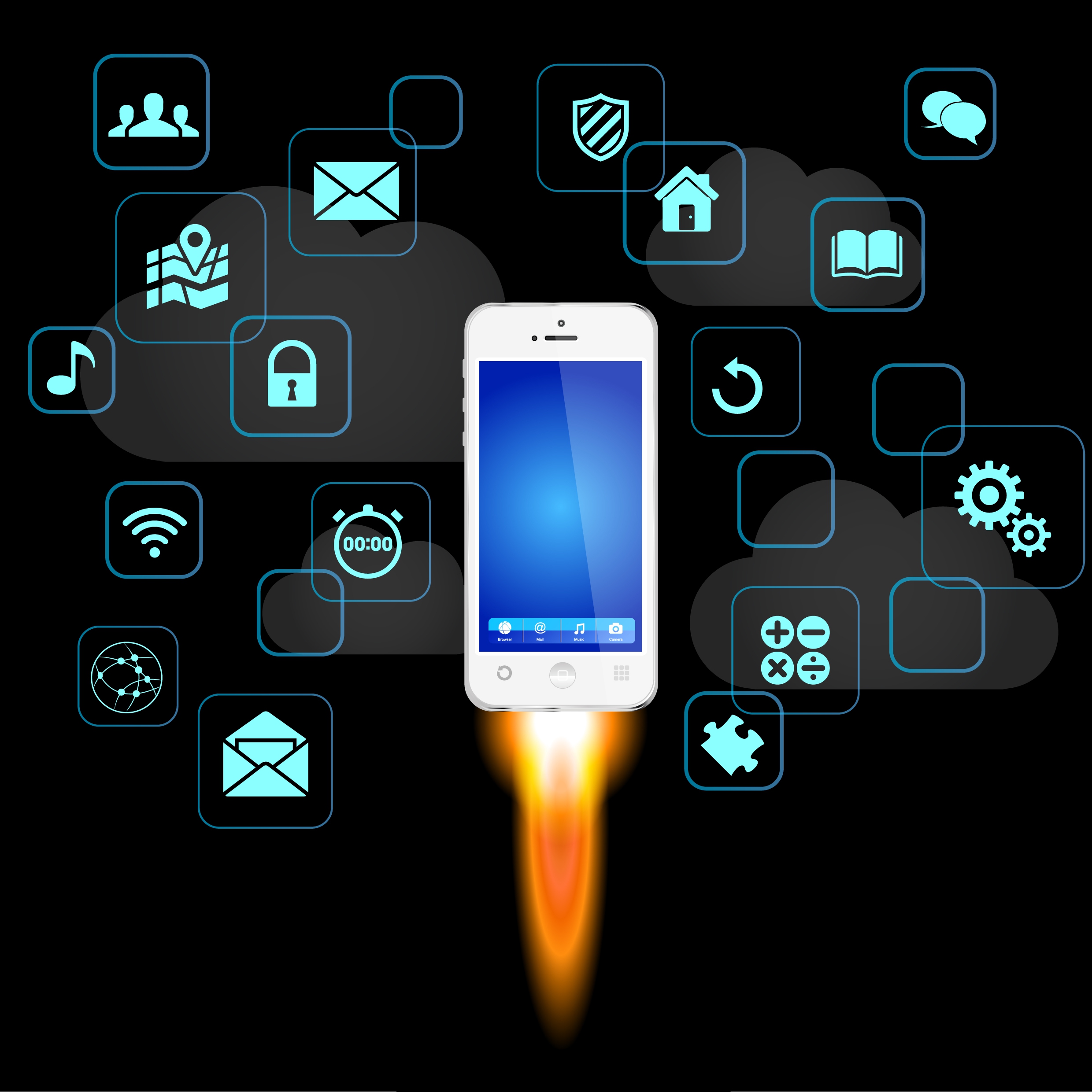 smartphone advertisement speed rocket icon various ui decor