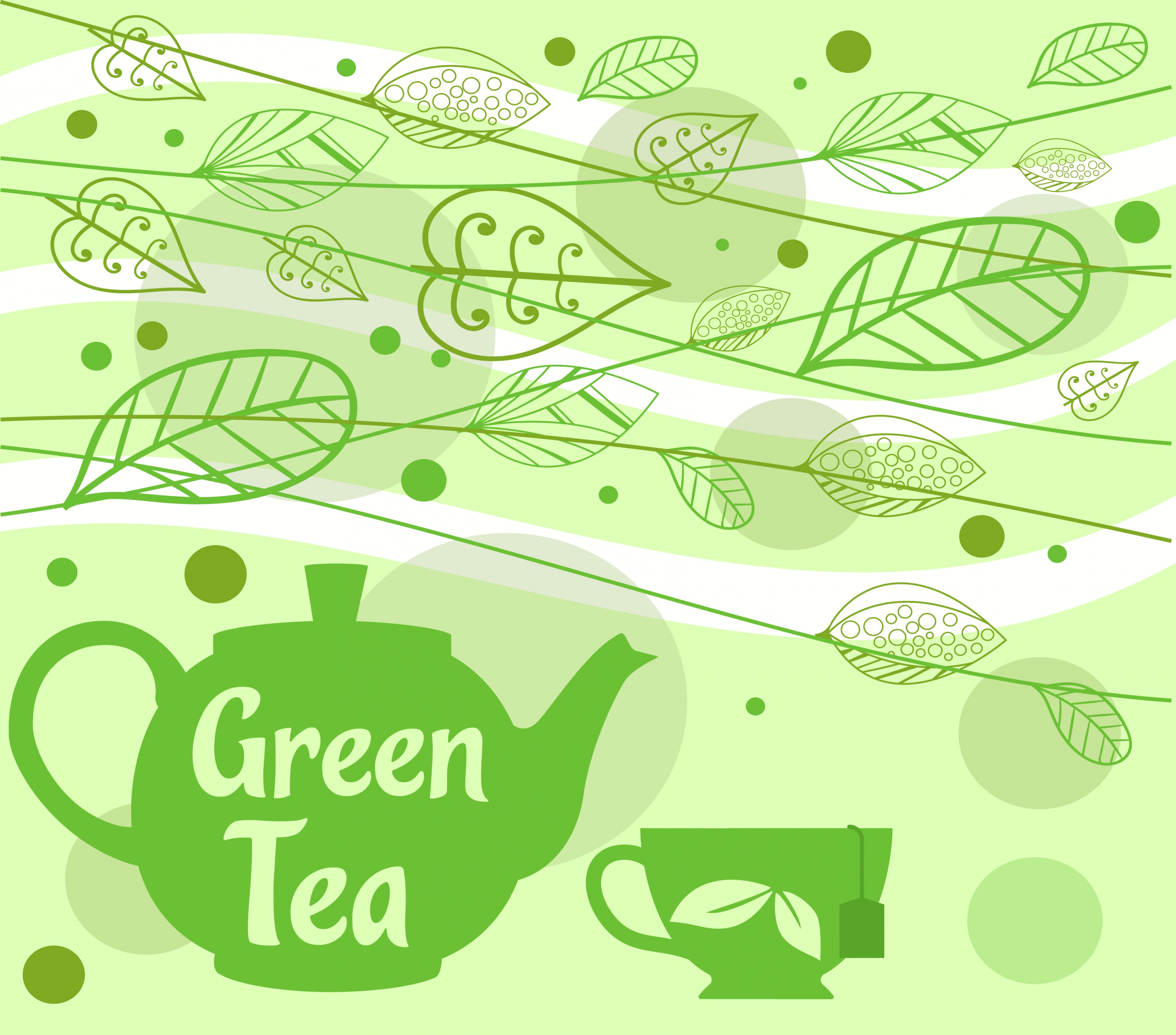 tea promotion banner cup pot blown leaves icons