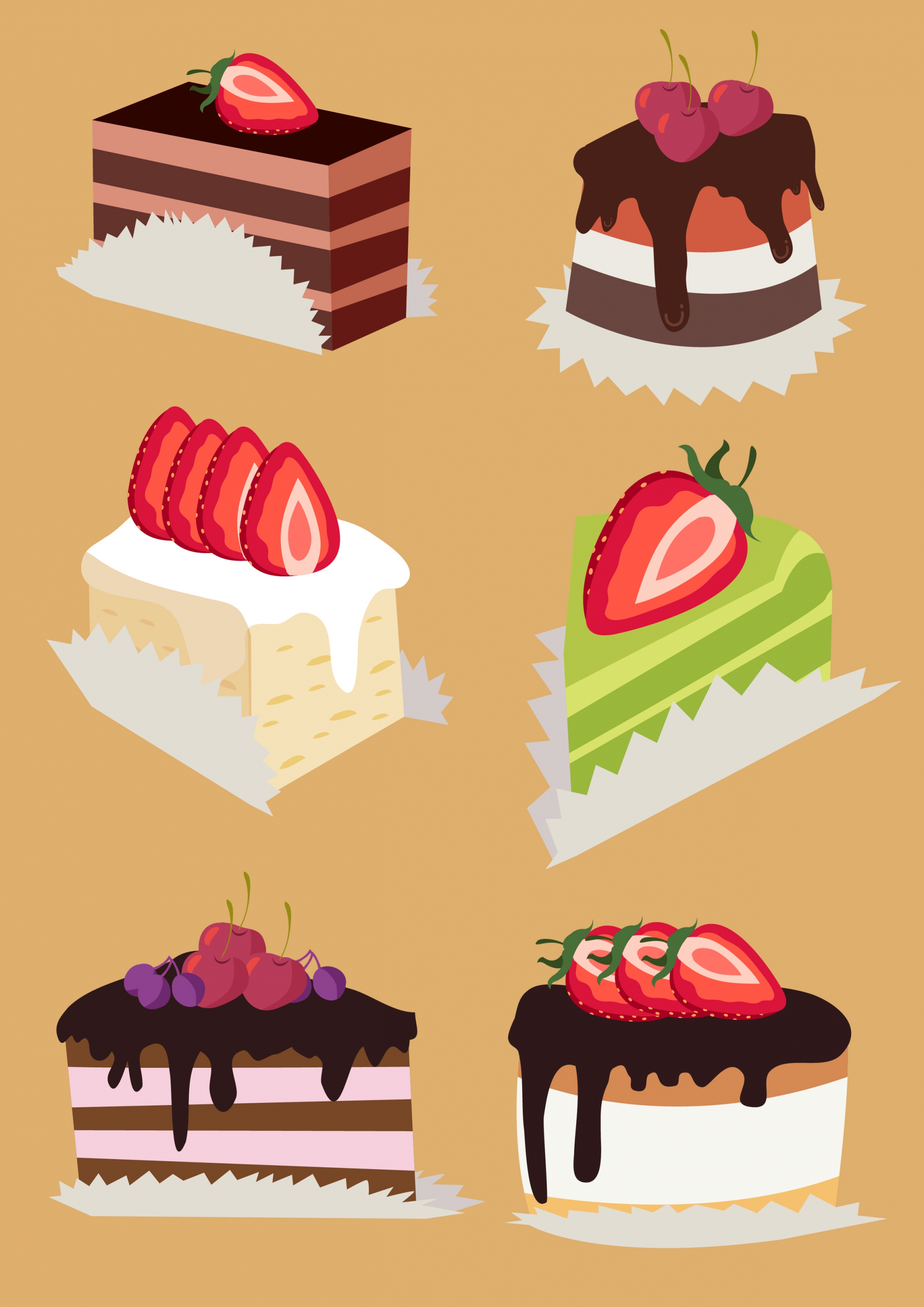 fruit cream cakes icons colorful 3d design