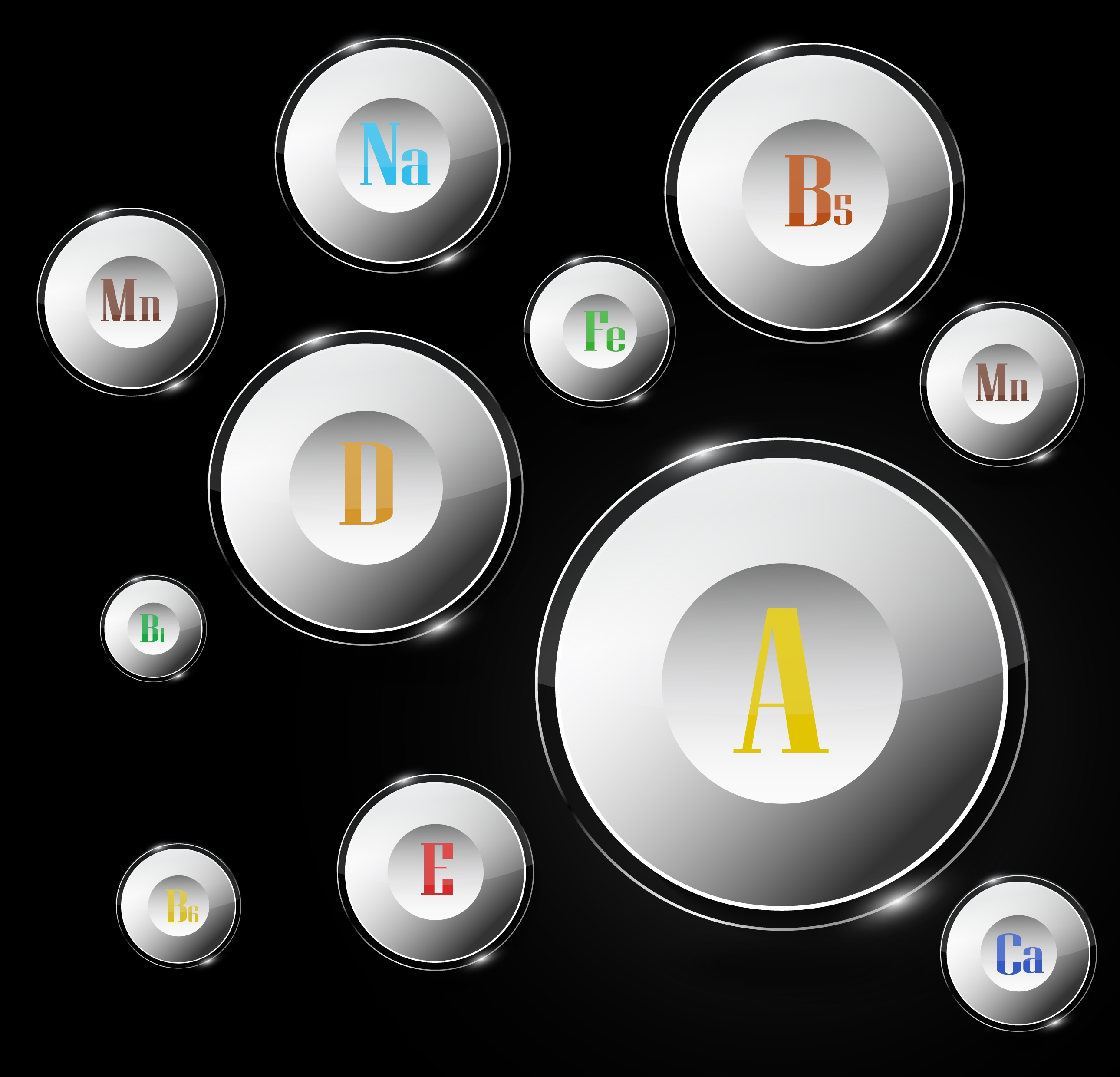 vitamins sign icons shiny 3d white circles design