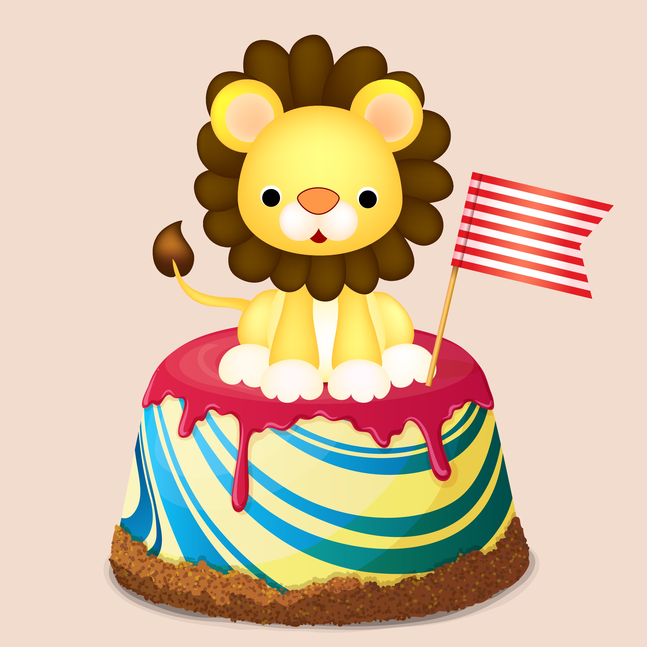 birthday cake icon shiny colorful design lion decoration