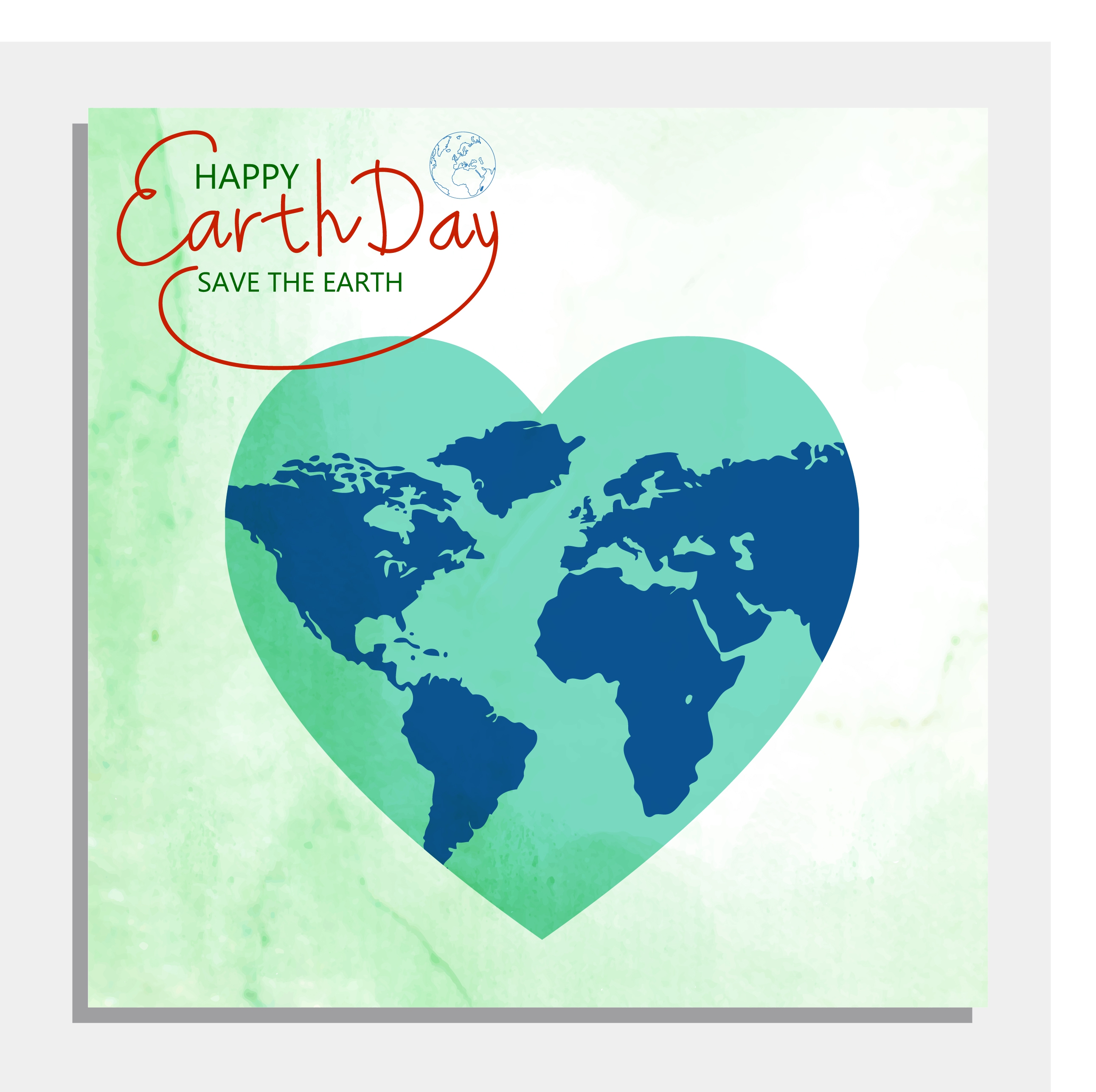 earth day background green heart shape continental icon