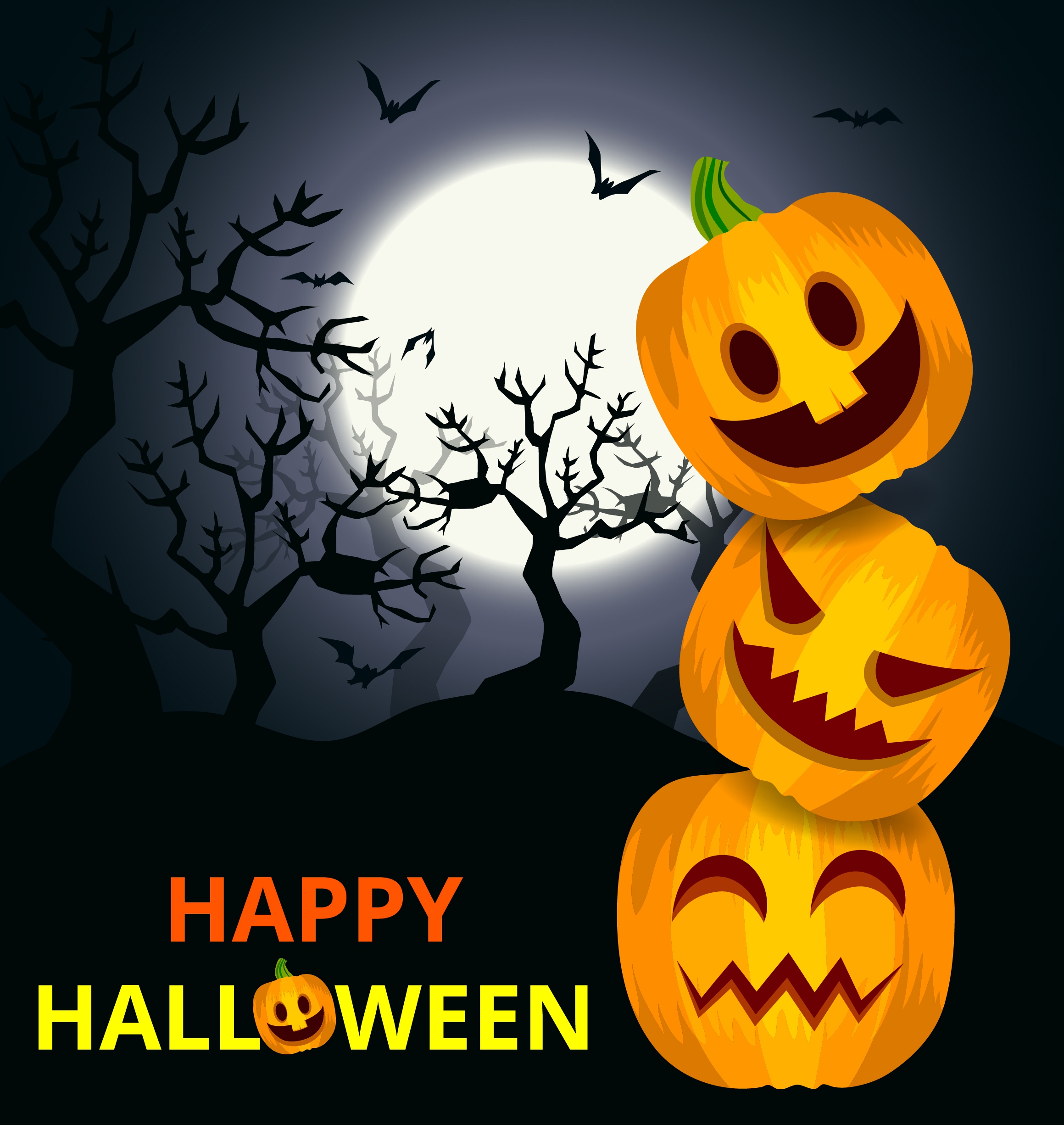 halloween banner scary pumpkin icons dark moonlight background