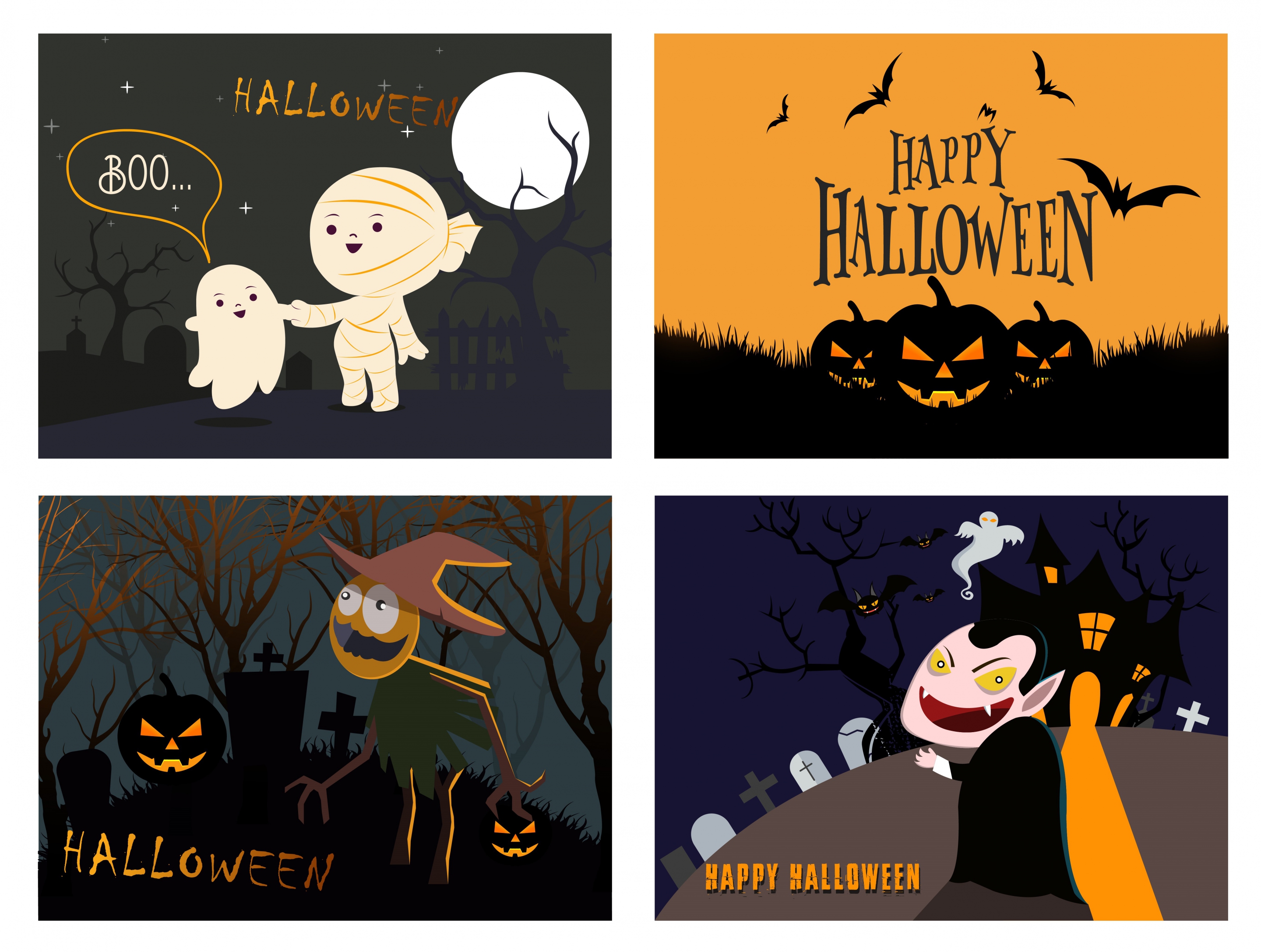 halloween banner sets ghost evil pumpkin tombs icons