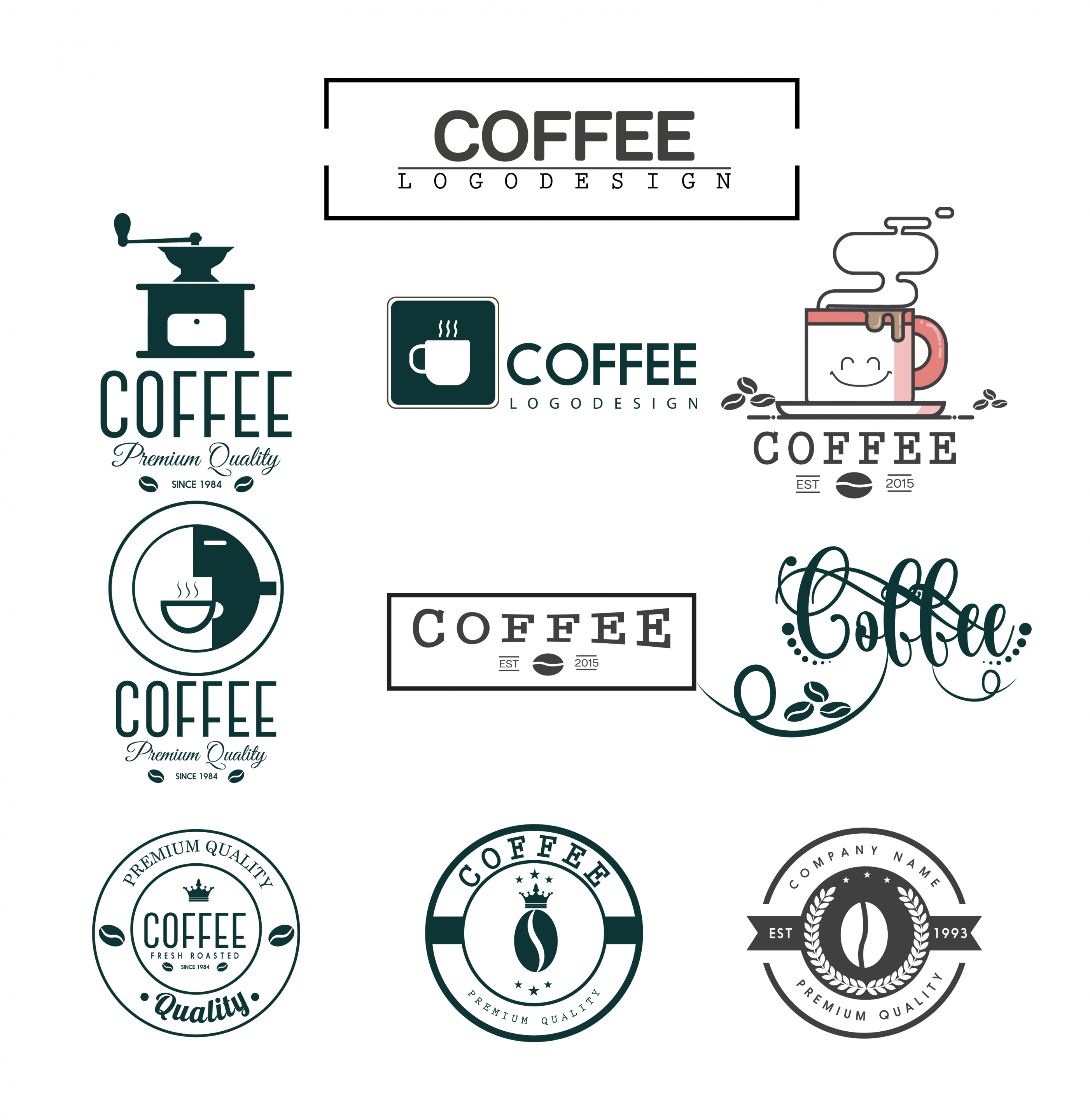 coffee logo sets flat design various shapes isolation