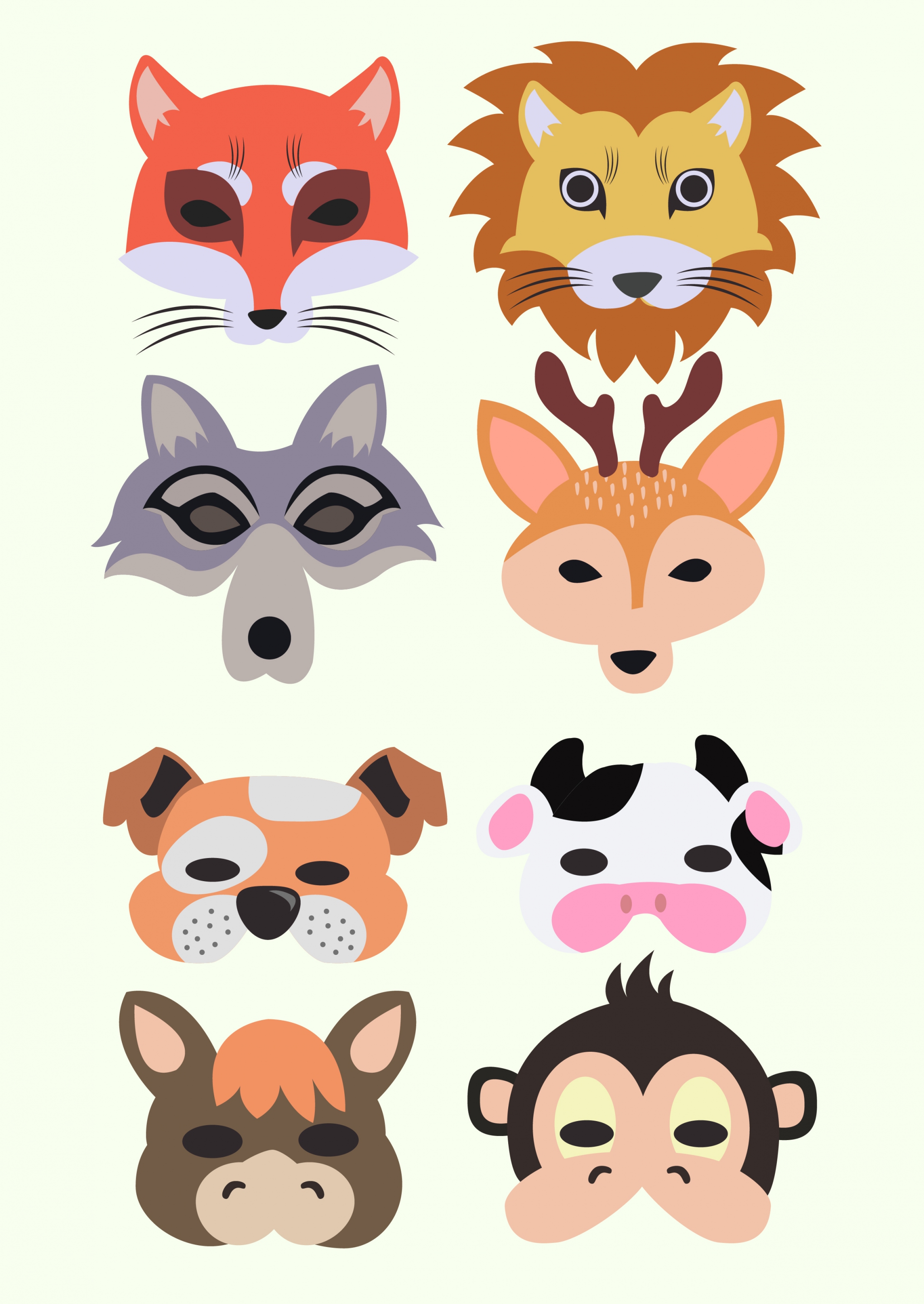 mask icons collection animal faces isolation