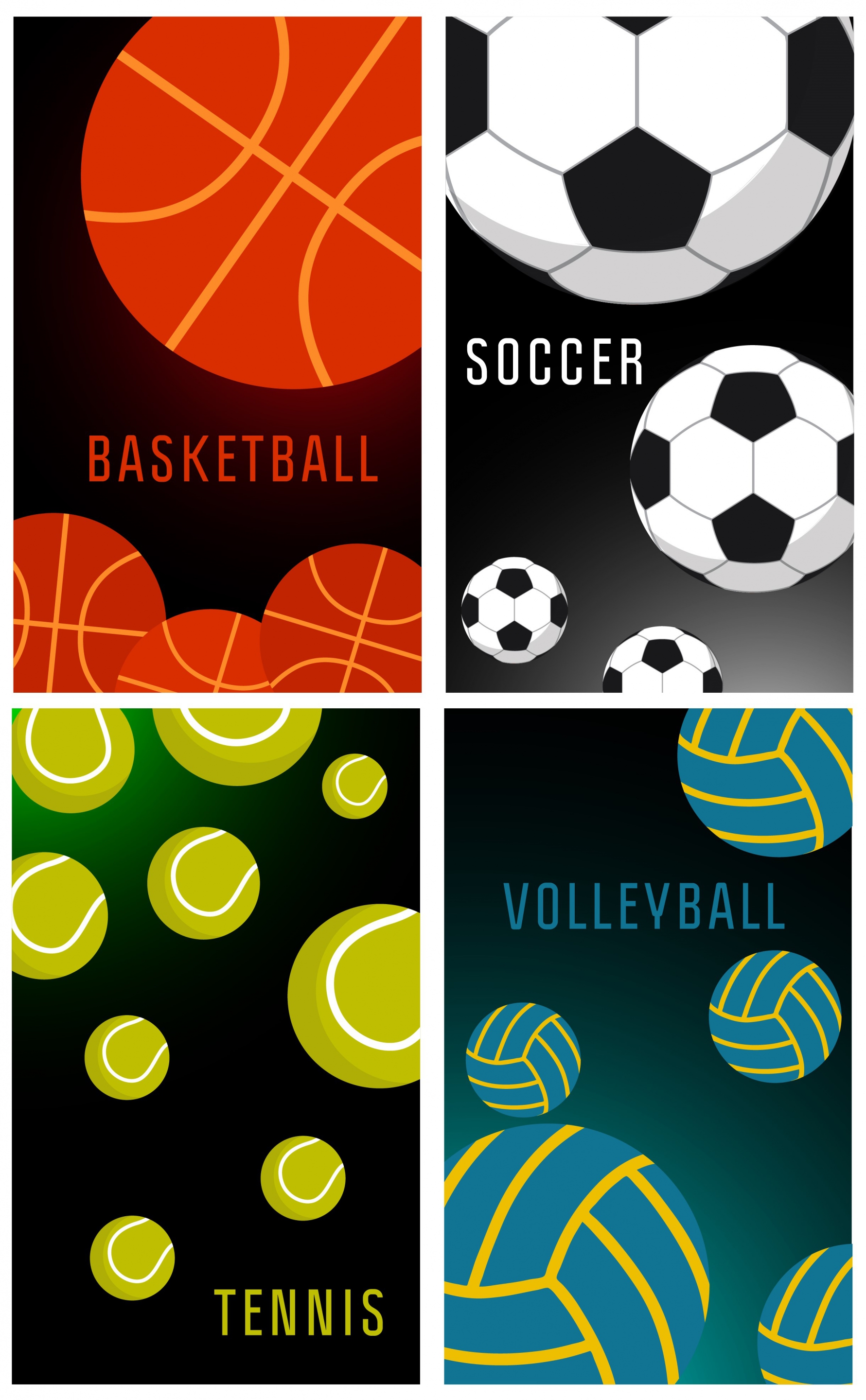 ball sports banners basketball soccer tennis volleyball icons