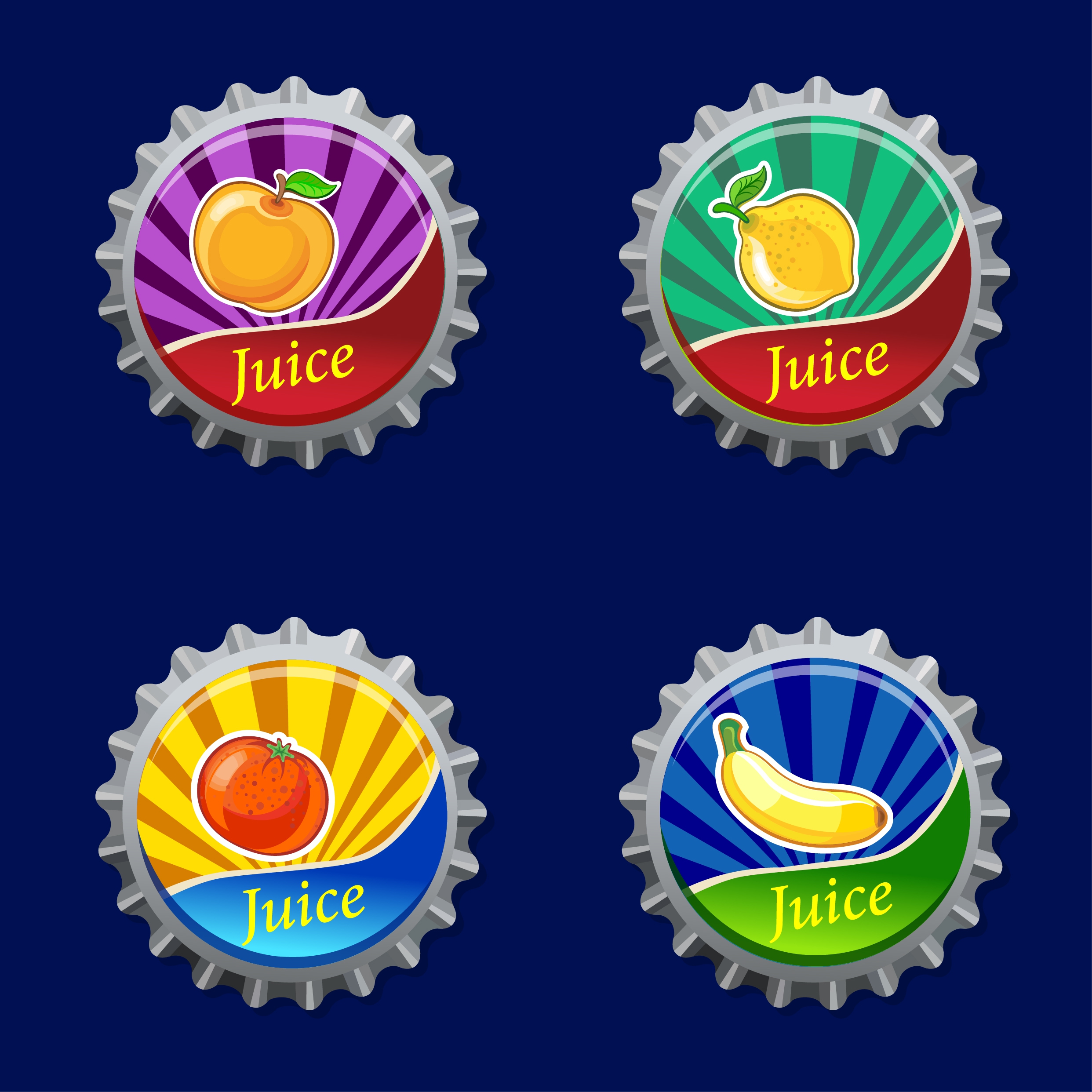 fruit juice label sets multicolored bottle cover isolation