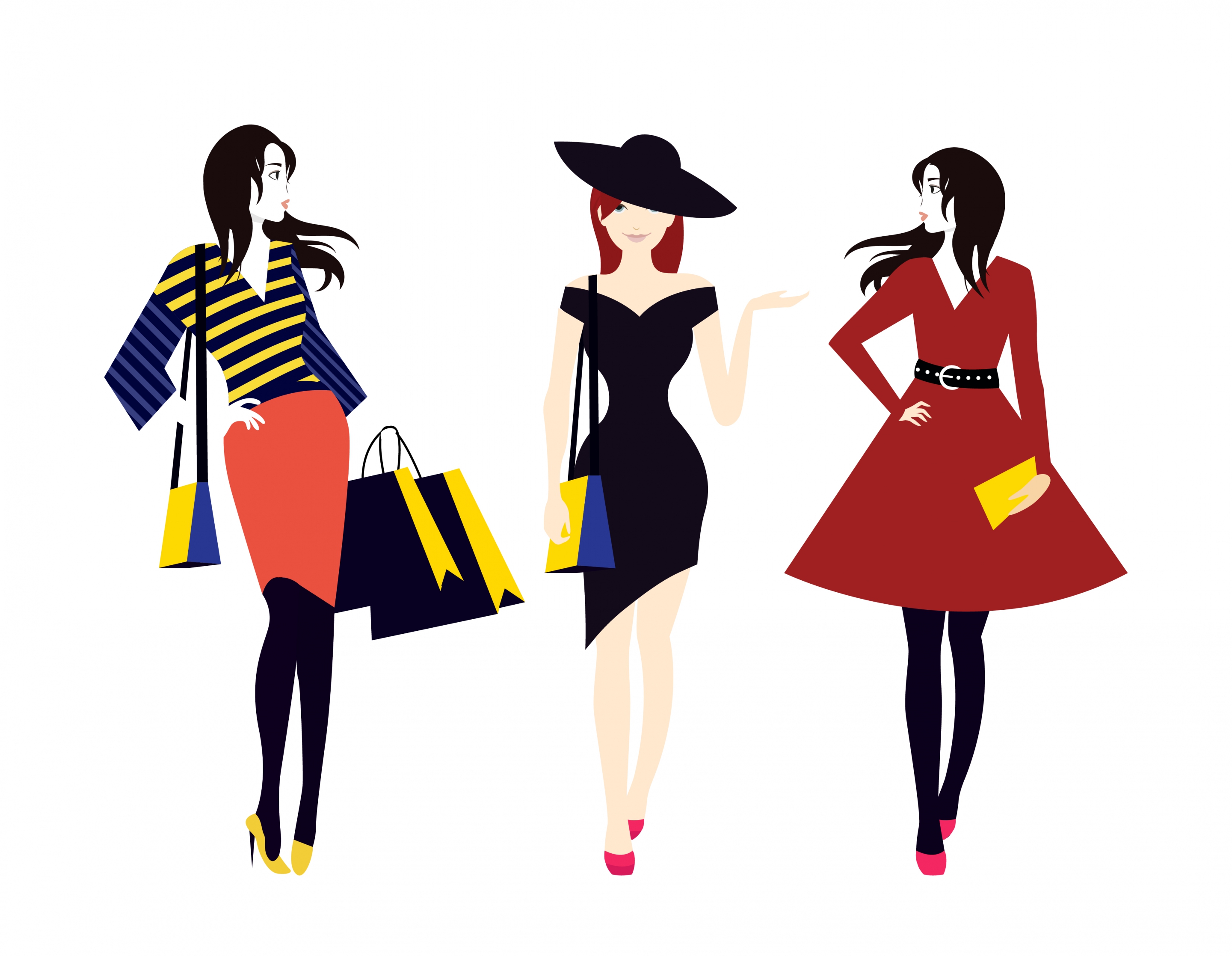 fashionable women icons colored cartoon design