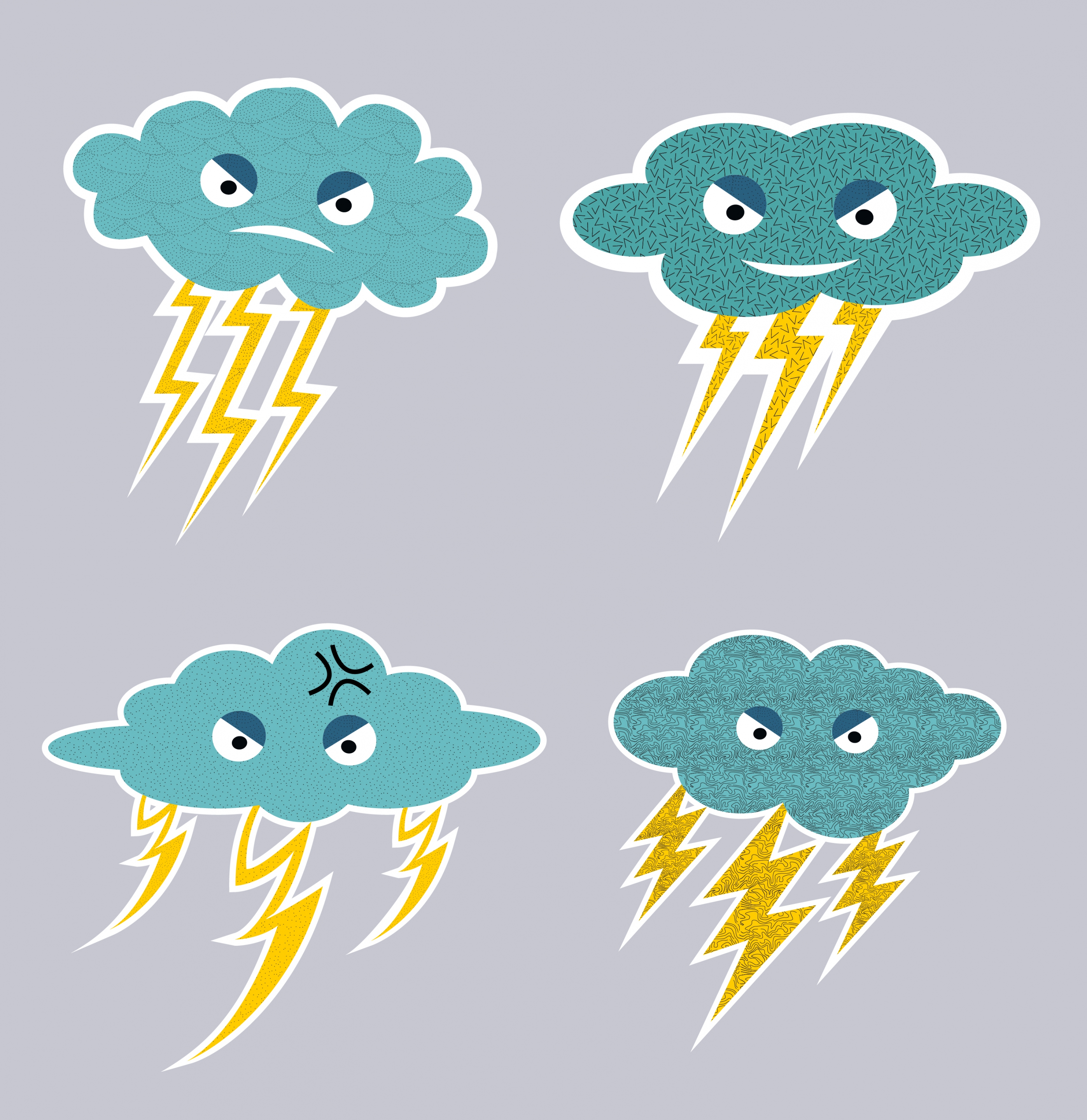 lightning icons collection funny stylized design