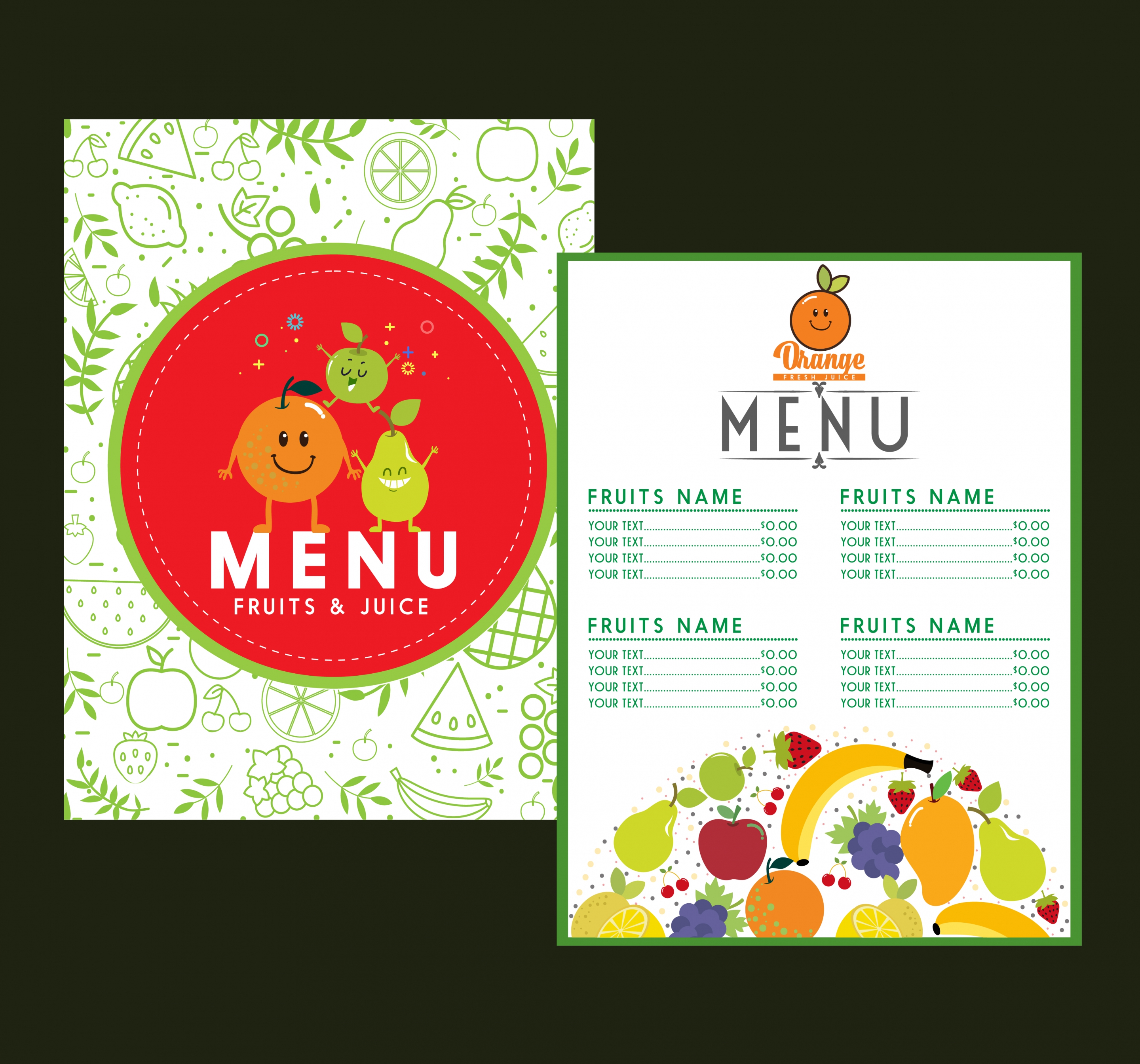 fruit menu template stylized icons decor various symbols