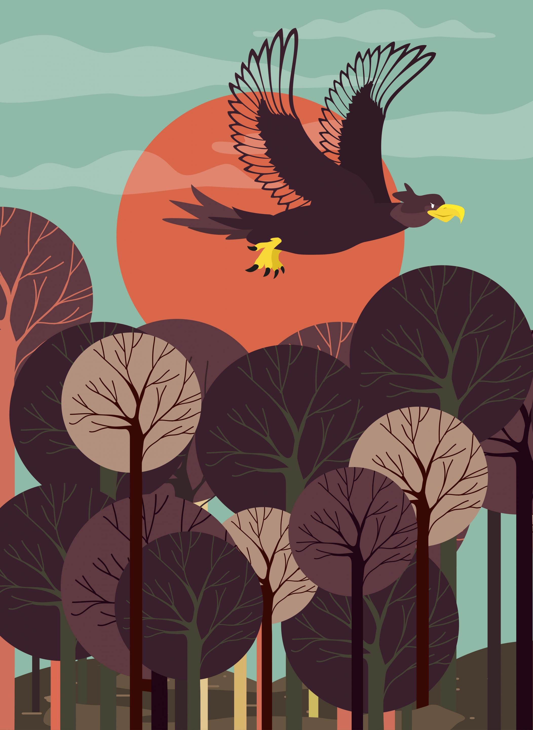 wild background flying eagle icon colored cartoon design