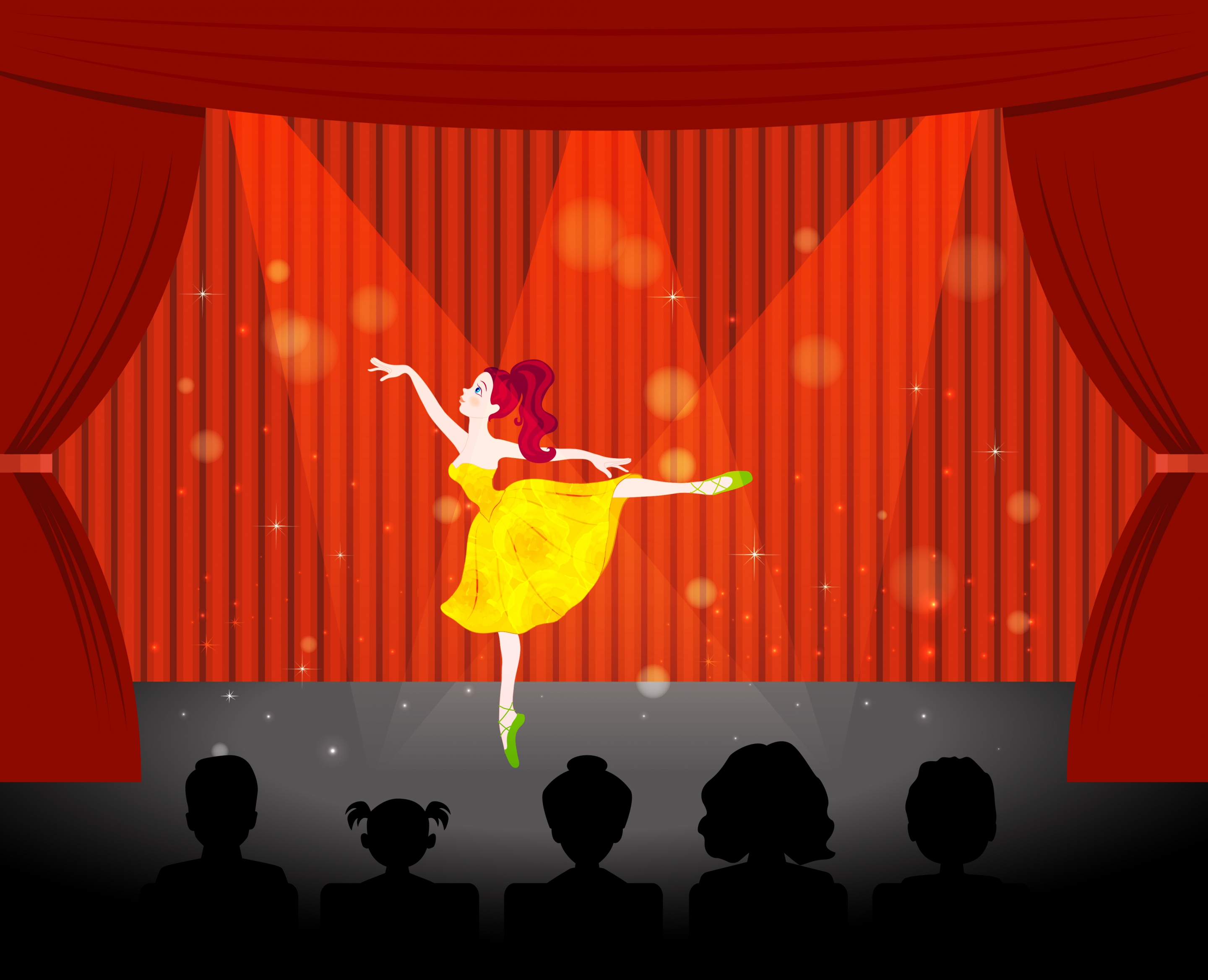 performing female ballerina icon sparkling red curtain stage