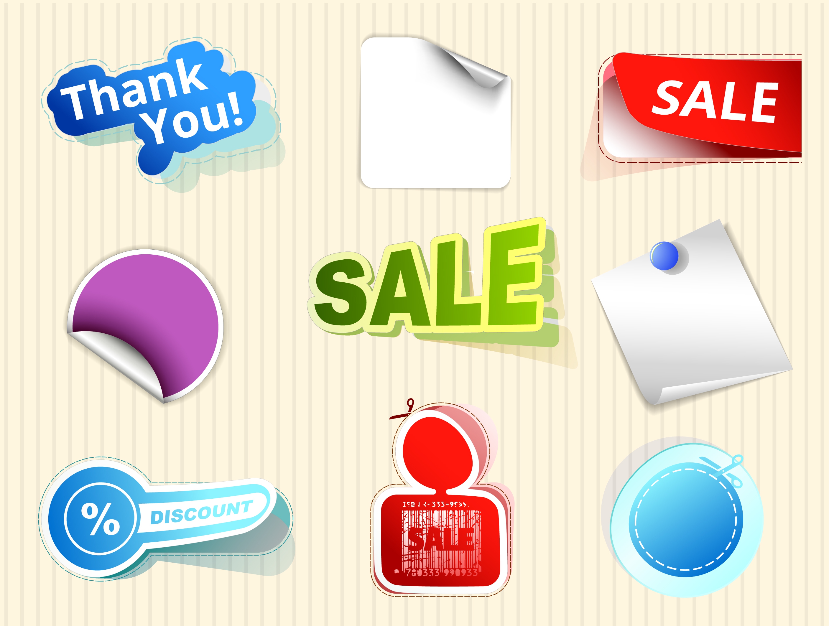 sale sticker collection various 3d colored shapes isolation