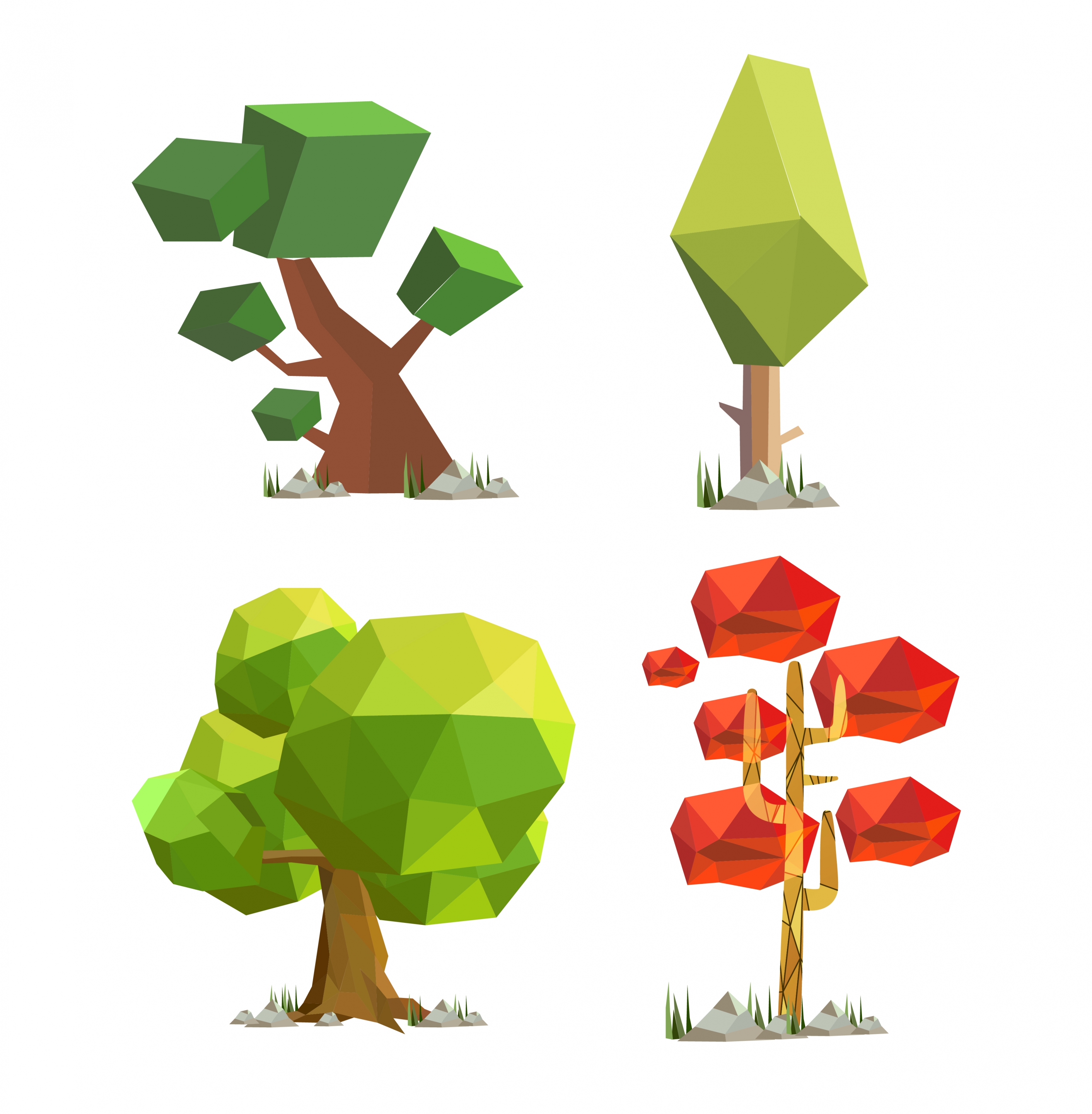 tree icons collection 3d polygonal decoration