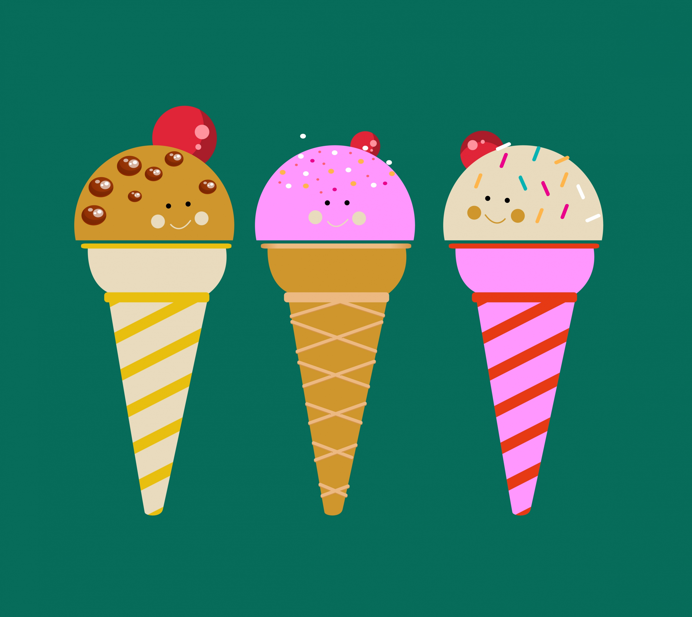 ice cream icons cute stylized design smile faces