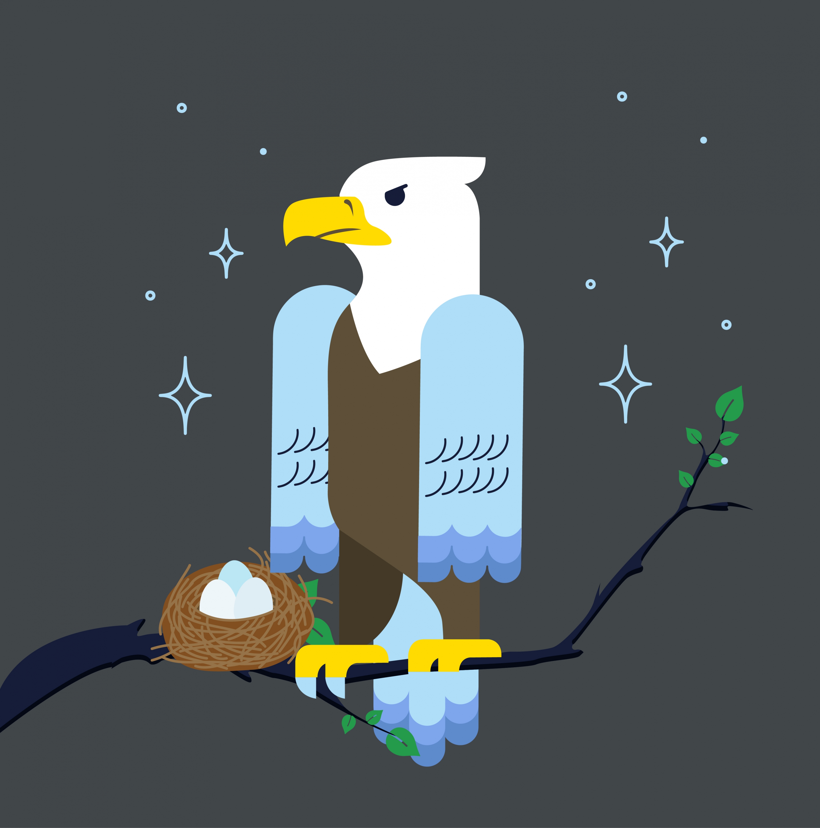 wildlife background eagle nest icons colored cartoon design