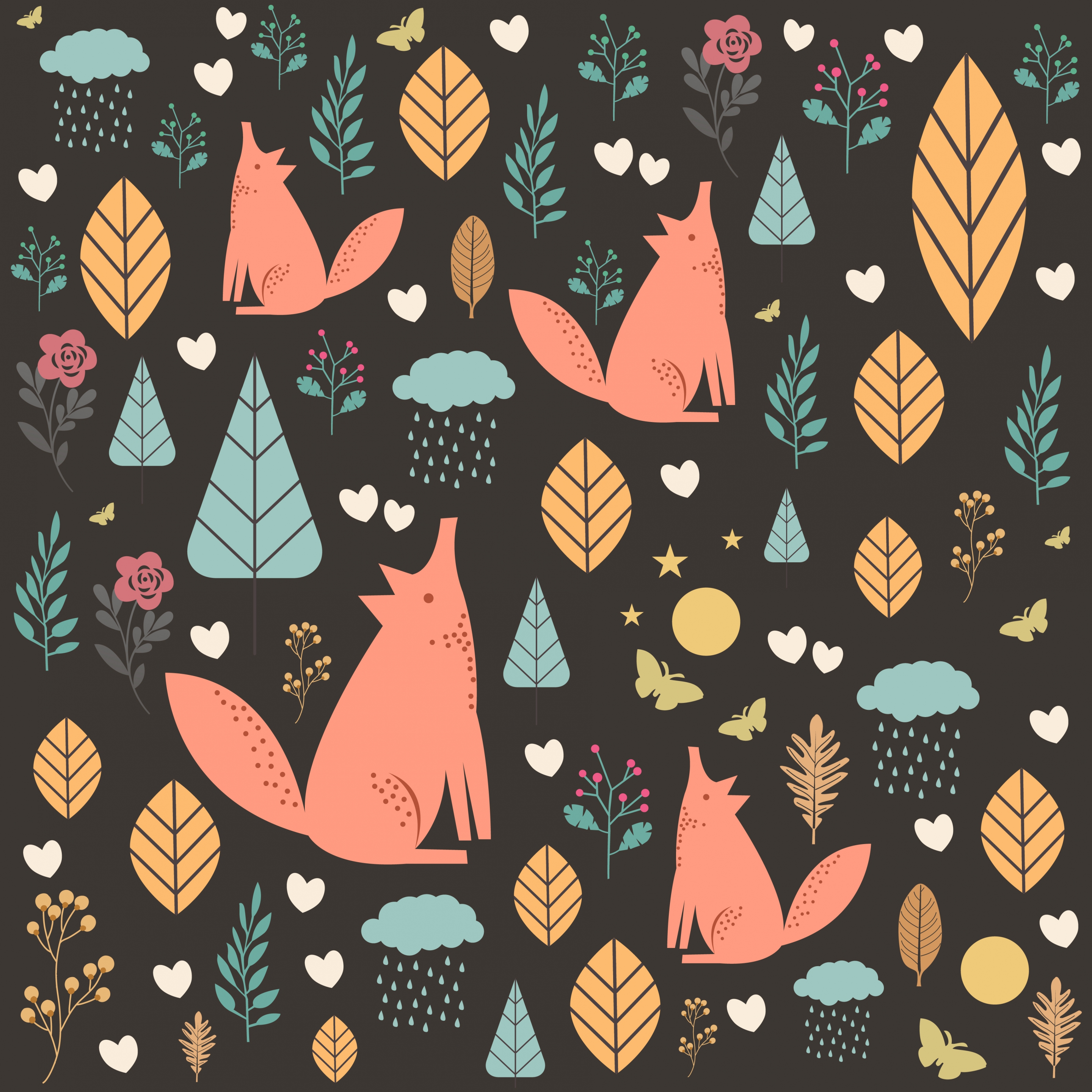 wild nature background fox leaf icons repeating design