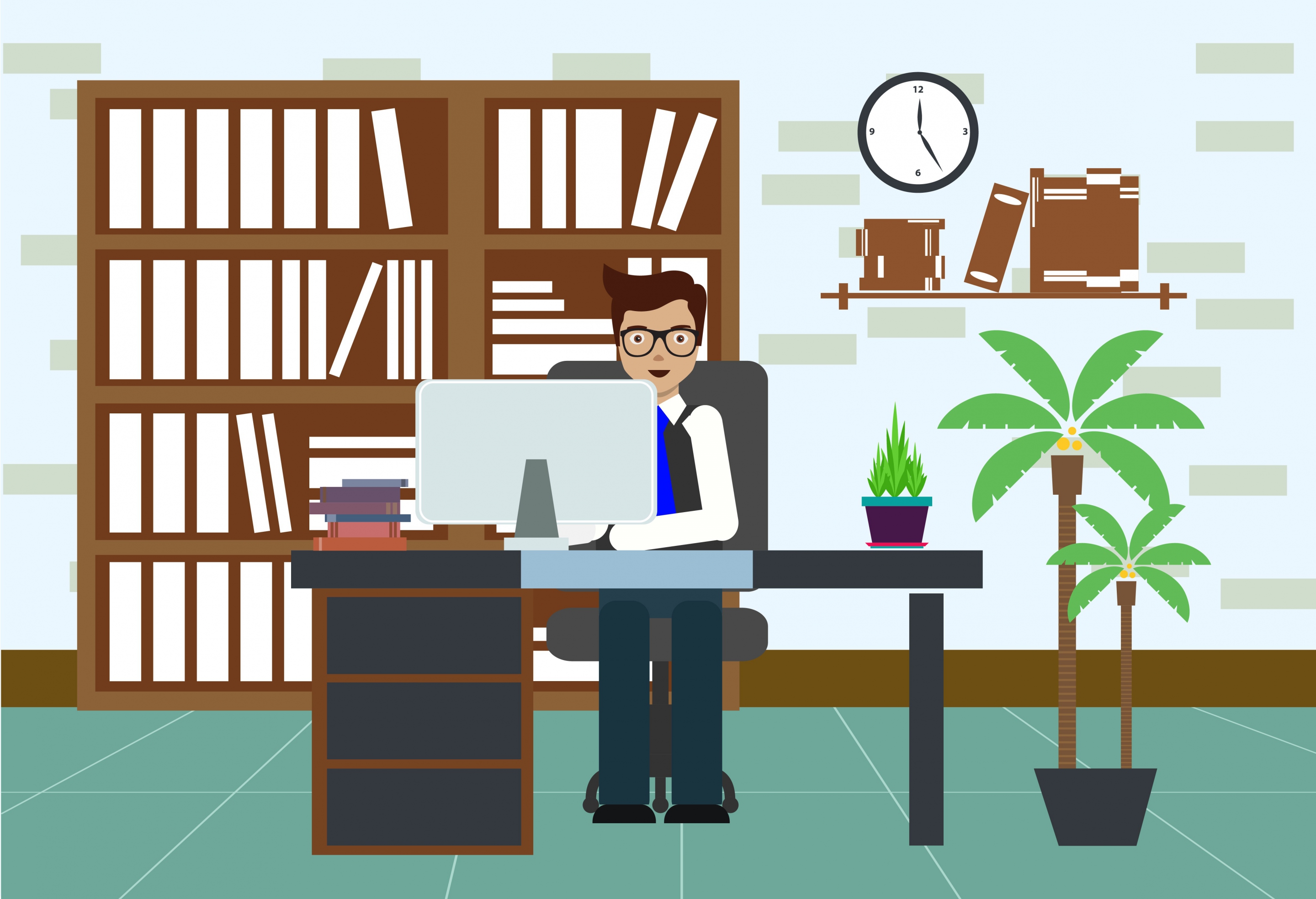 office workspace decor businessman icon colored cartoon