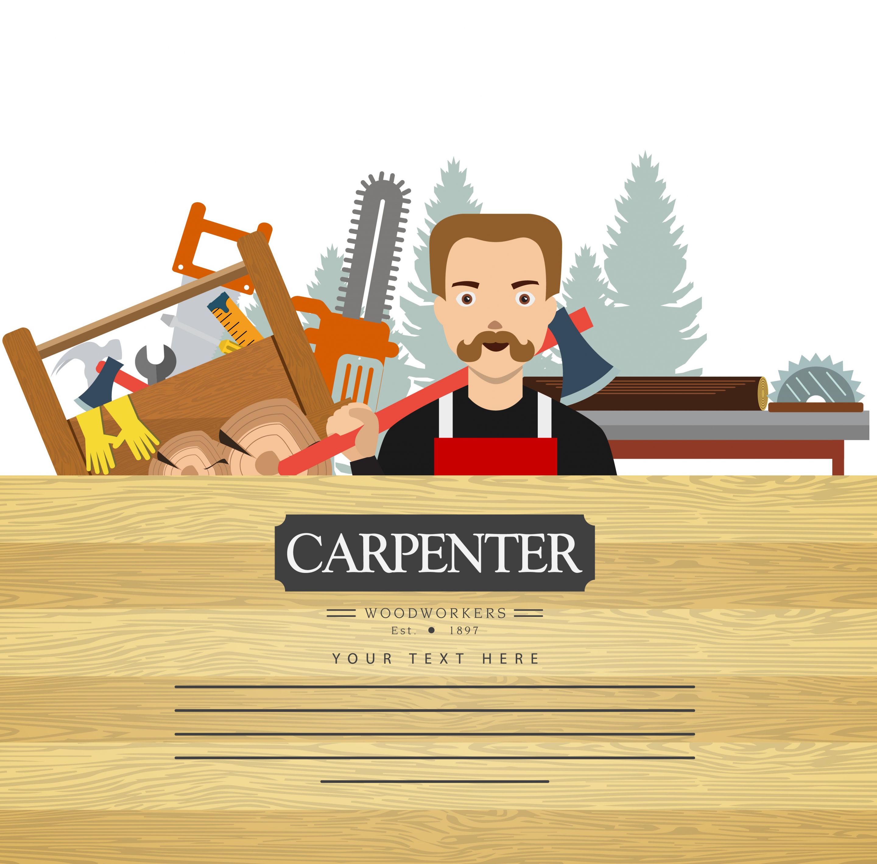 carpentry advertising human working tools wooden background