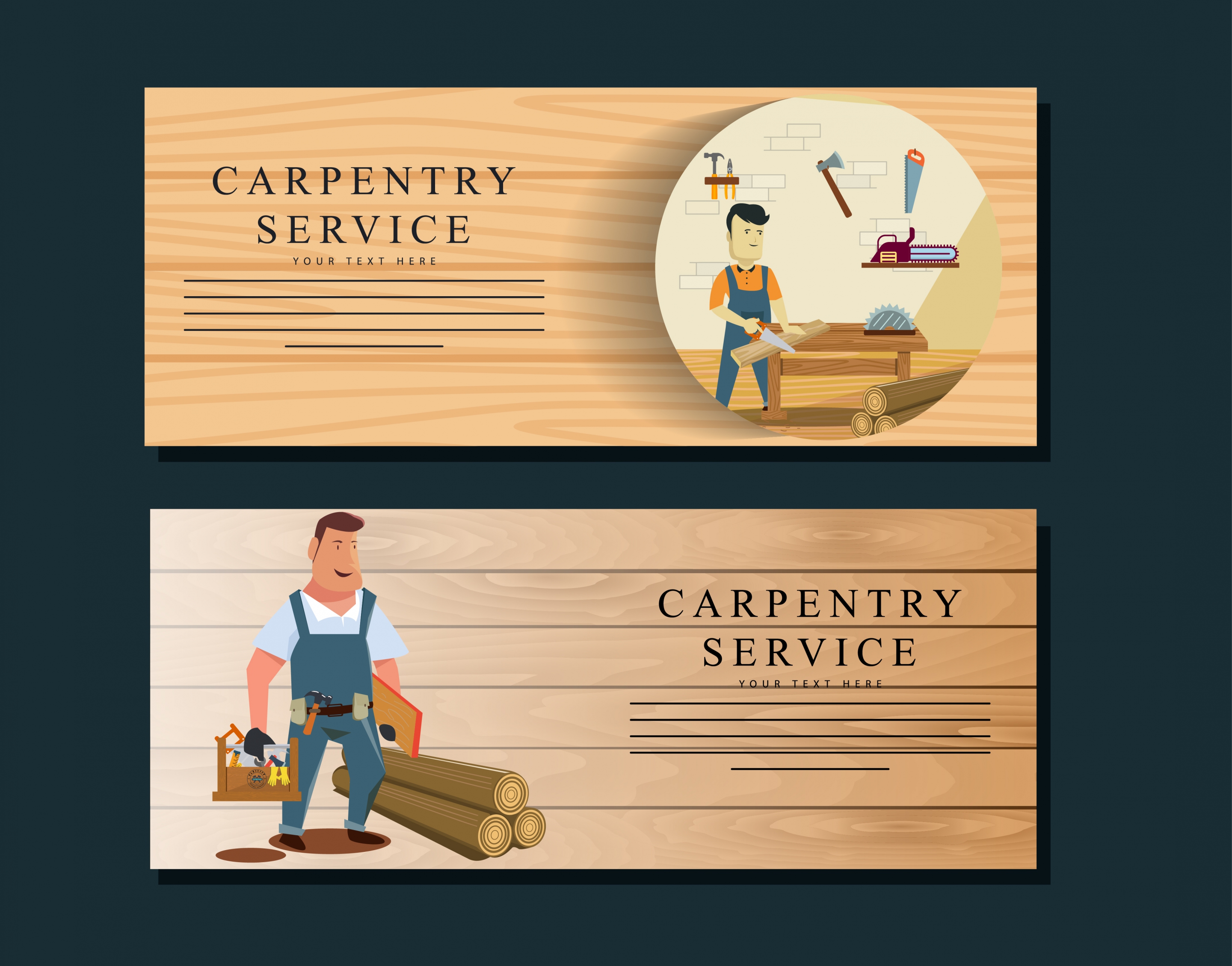 carpentry service banner templates male icon wooden background