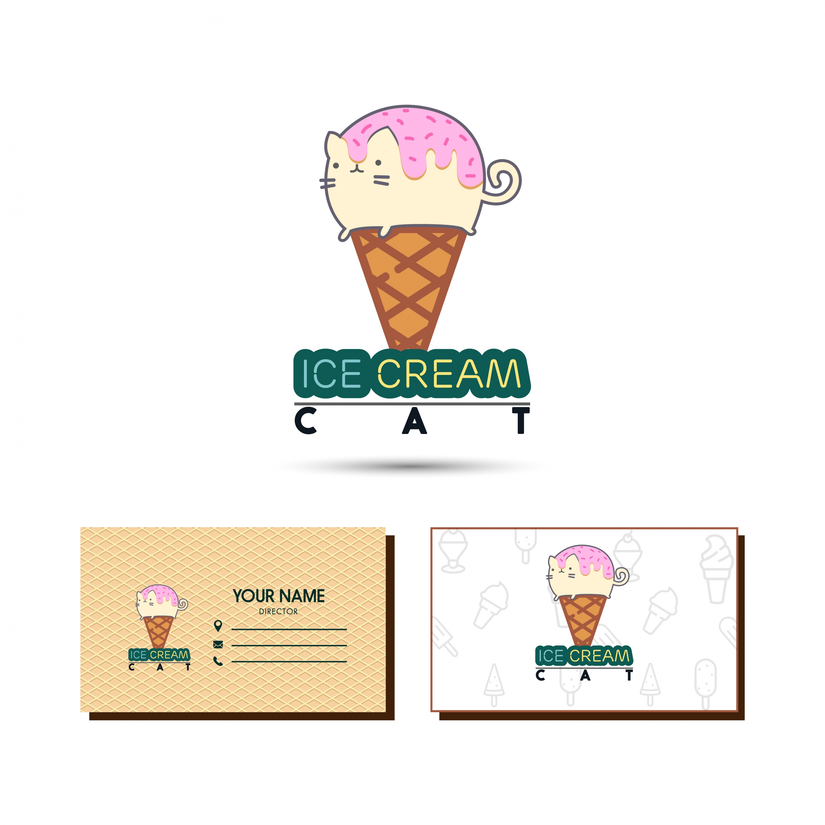 name card template cat ice cream icons decor