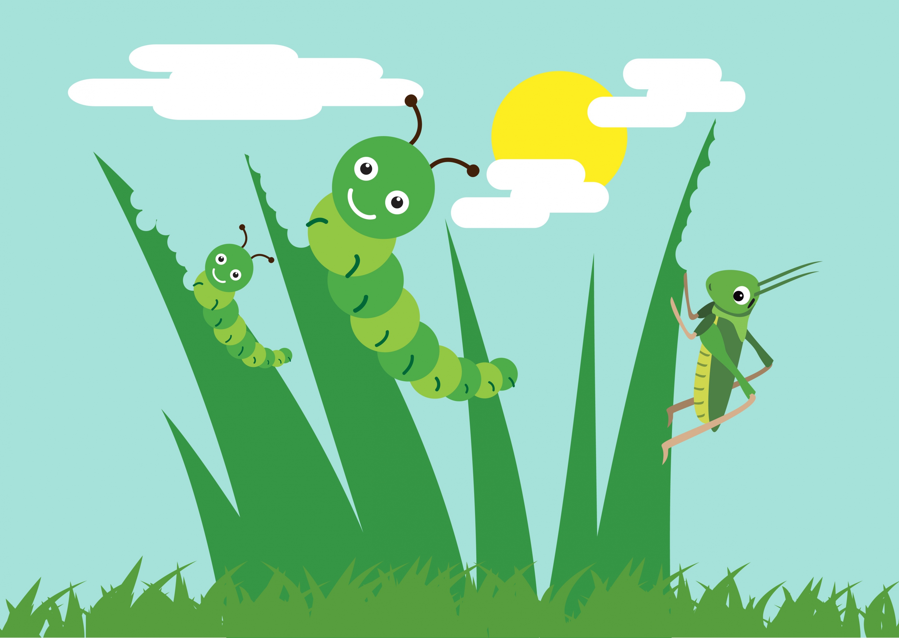 nature background grass worm grasshopper icons decoration