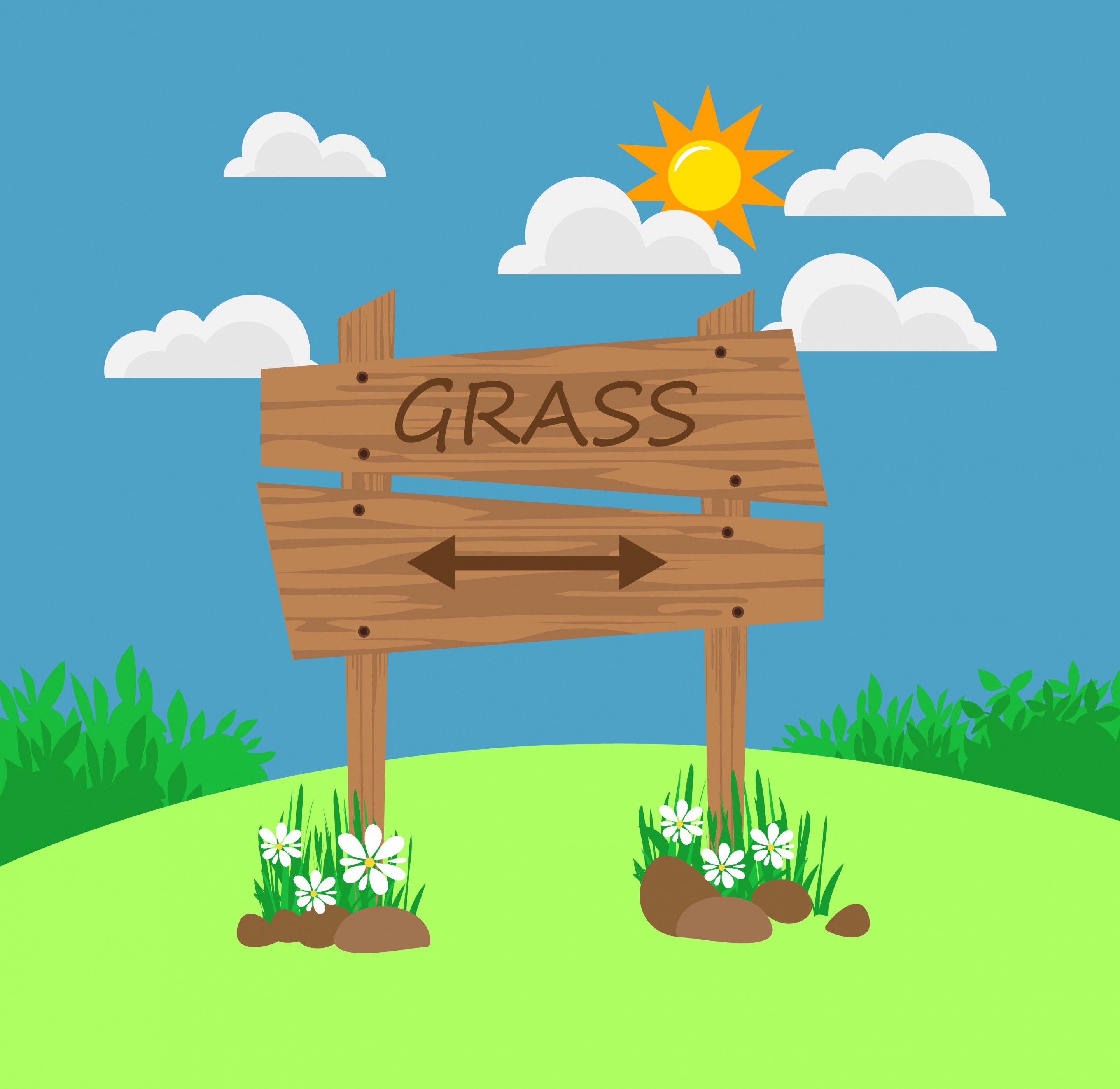 outdoor grass hill background navigation wooden signboard icon