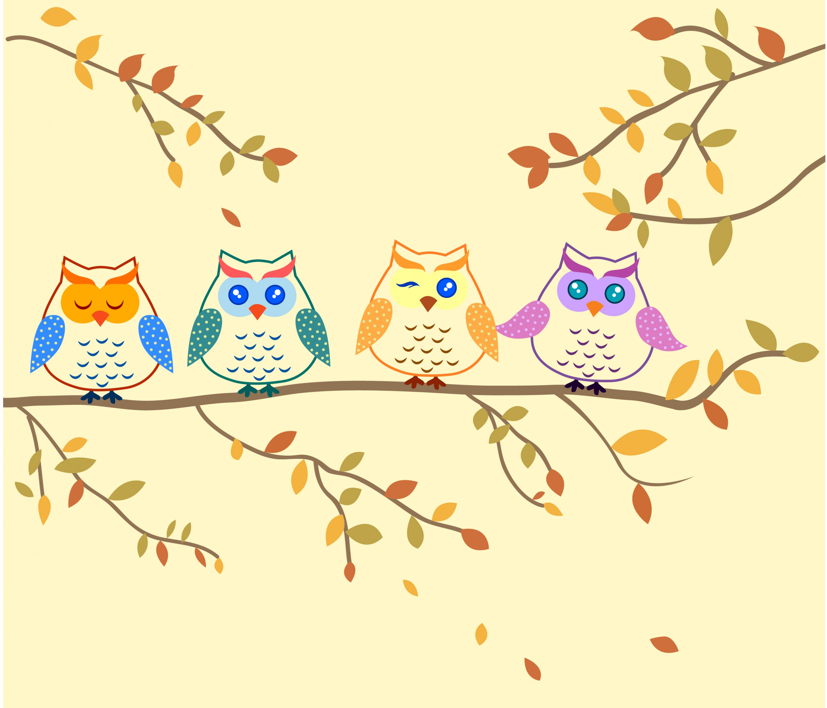 owls background colored hand drawn cartoon sketch