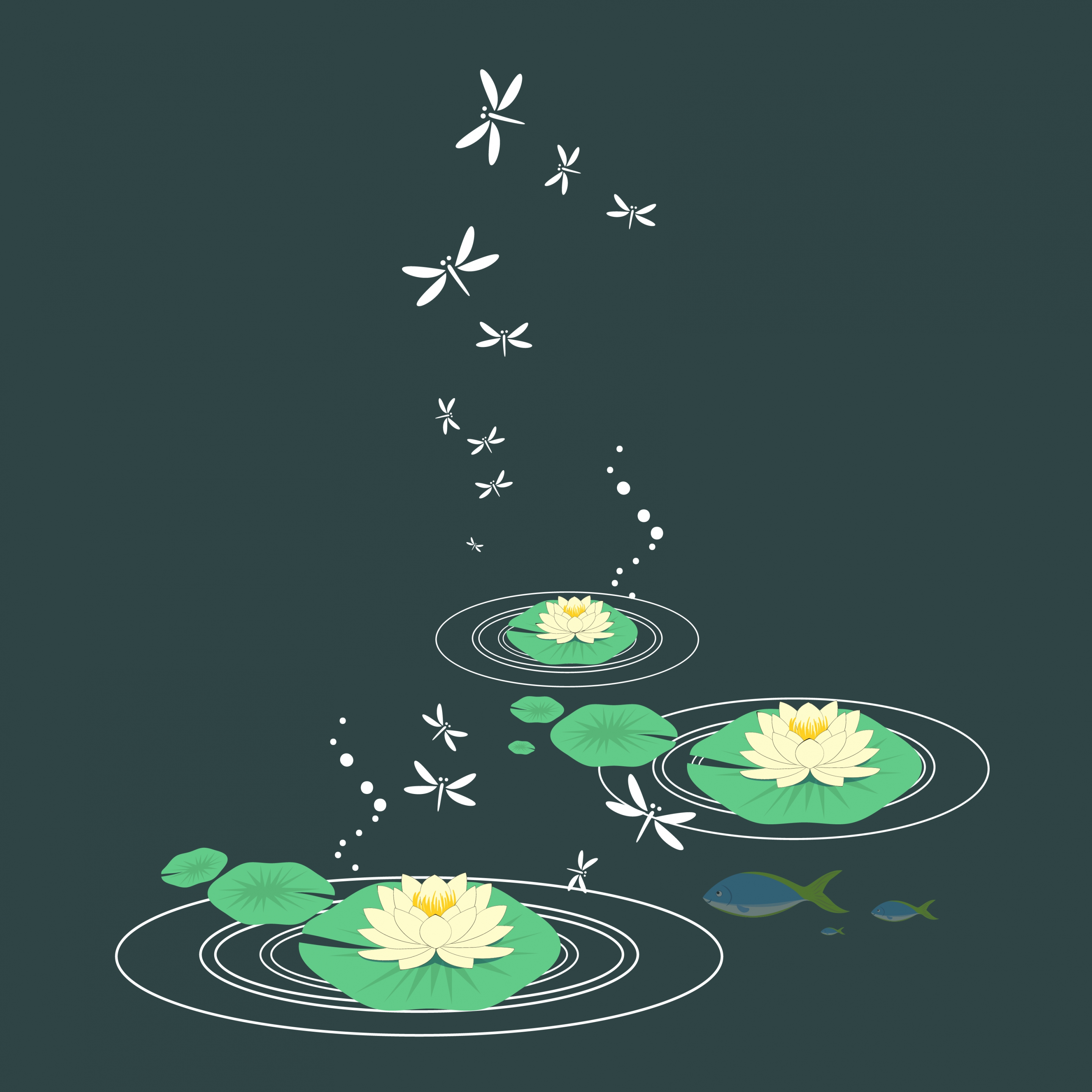 lotus background butterflies icons on dark backdrop