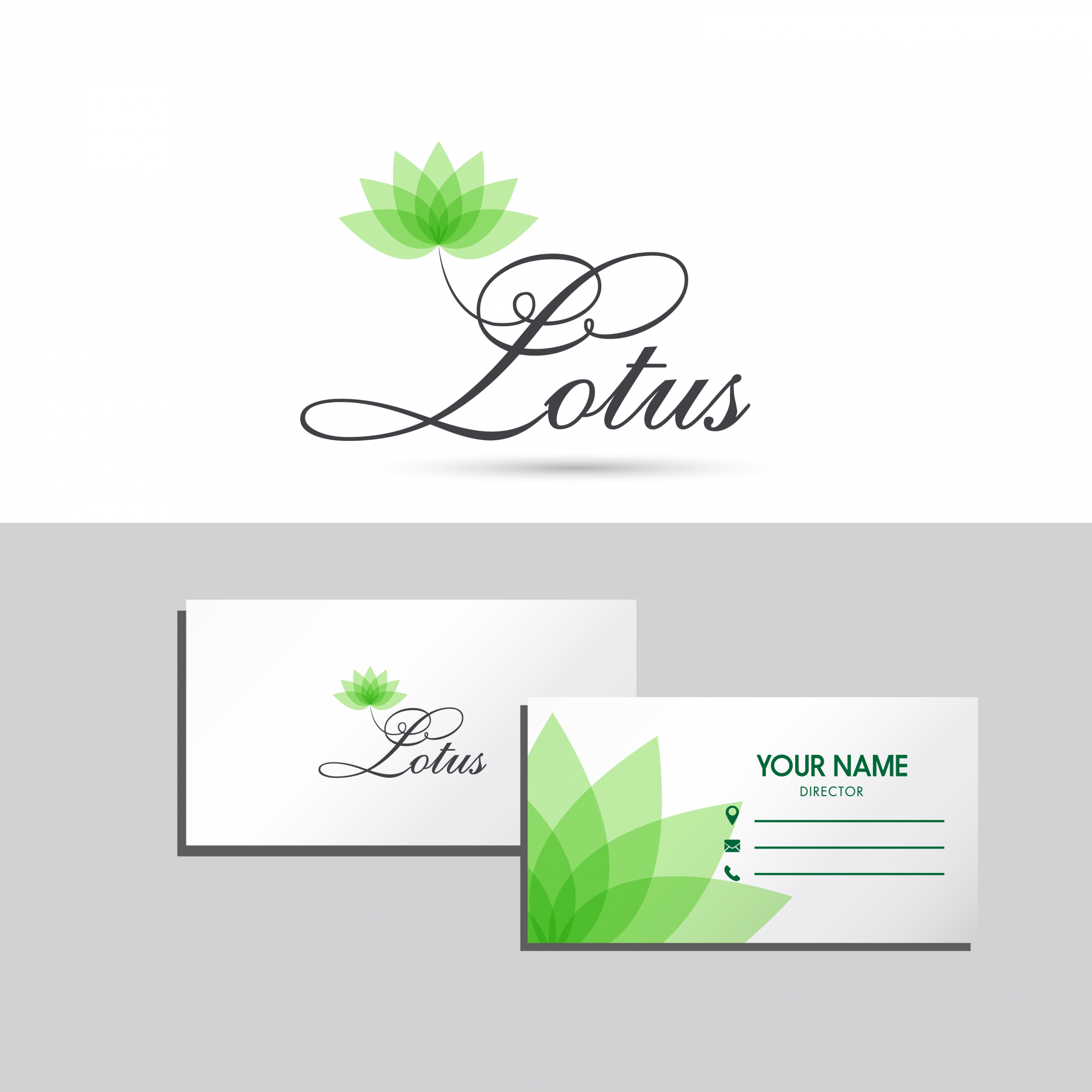 name card template green lotus icon calligraphic decoration