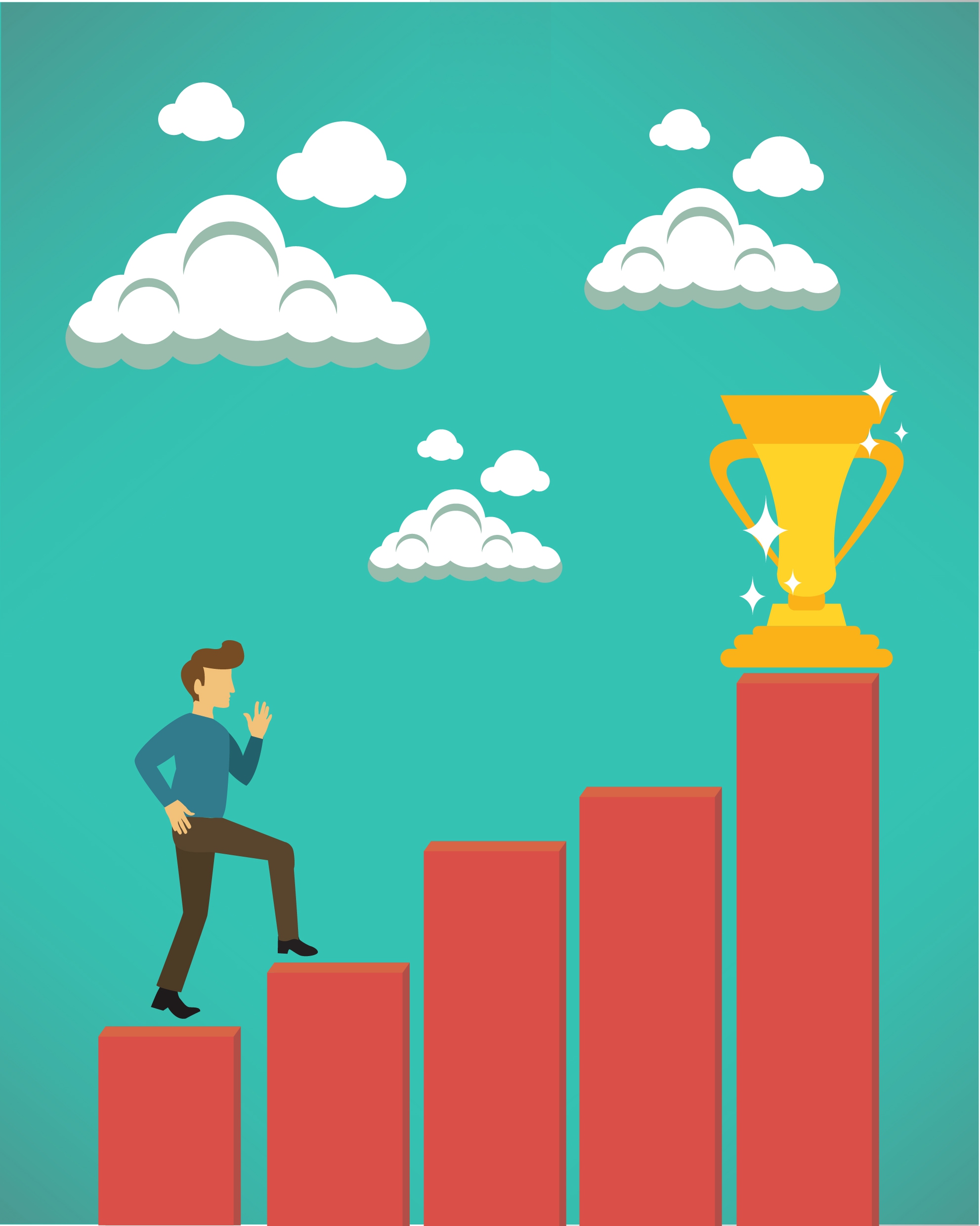 success concept design man climbing trophy steps decoration