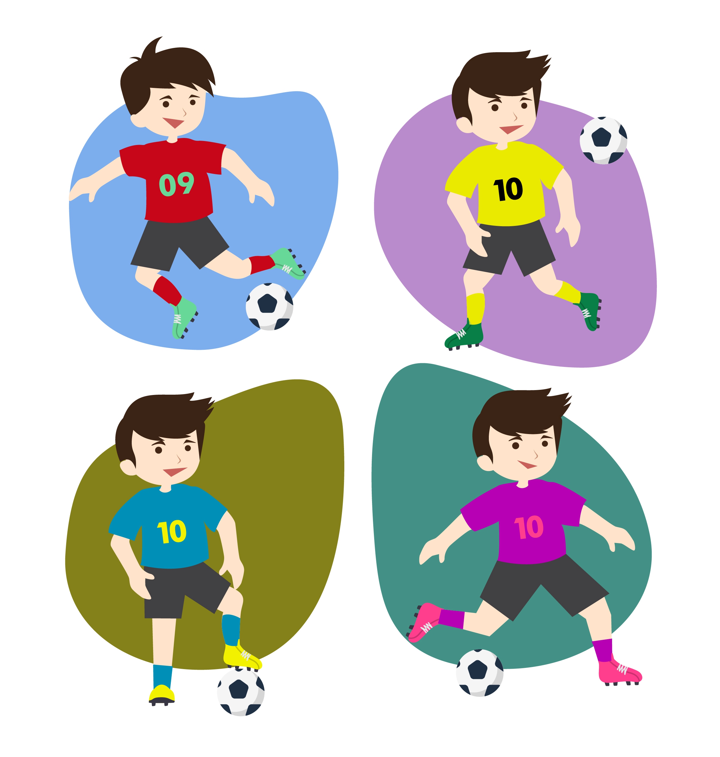 soccer player icons collection various colorful flat isolation